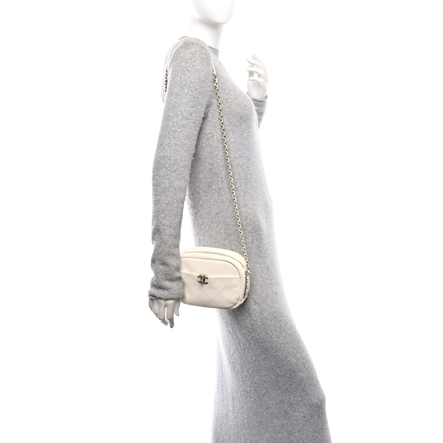 Goatskin Quilted Small Casual Trip Camera Case White