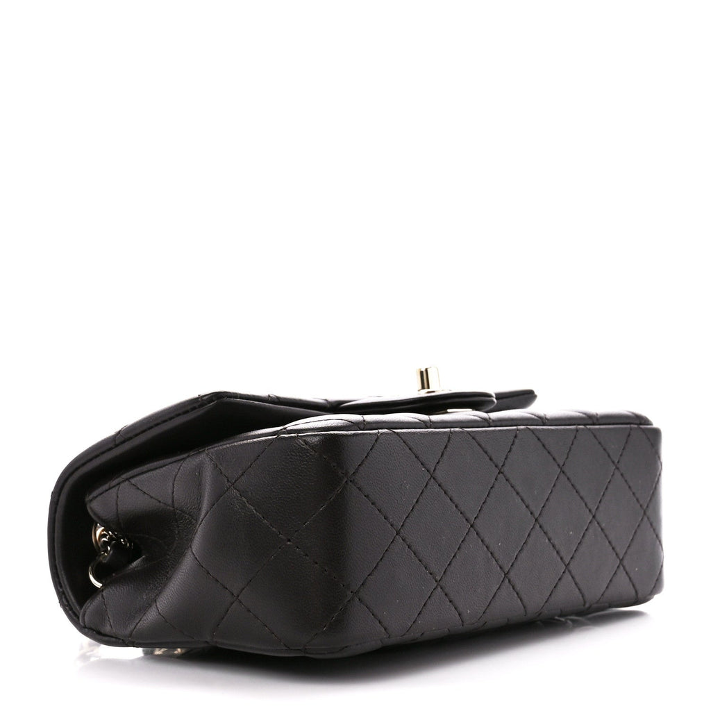 Lambskin Quilted Mini Rectangular Flap Dark Brown