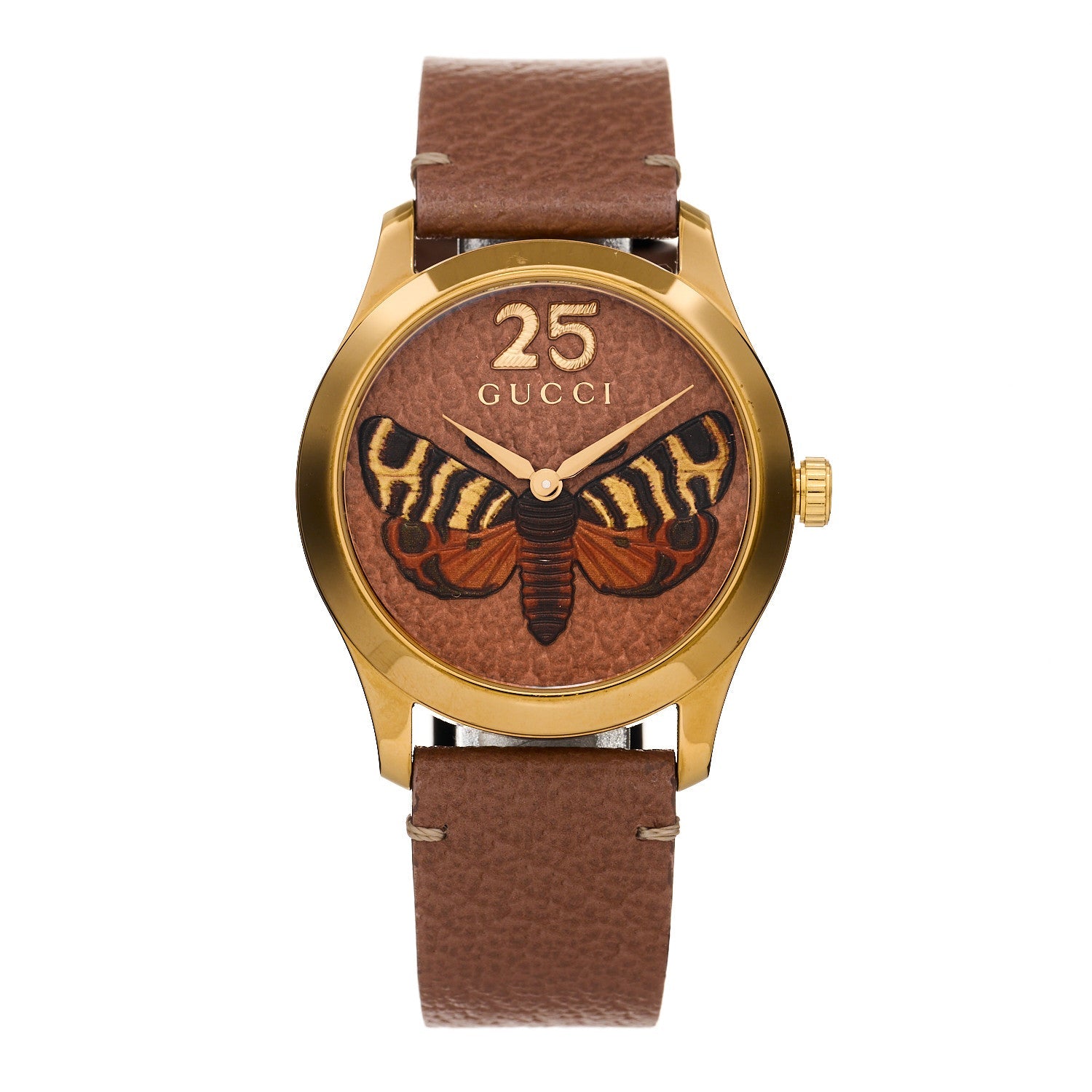 Stainless Steel Calfskin 38mm G-Timeless Moth Quartz Watch Brown