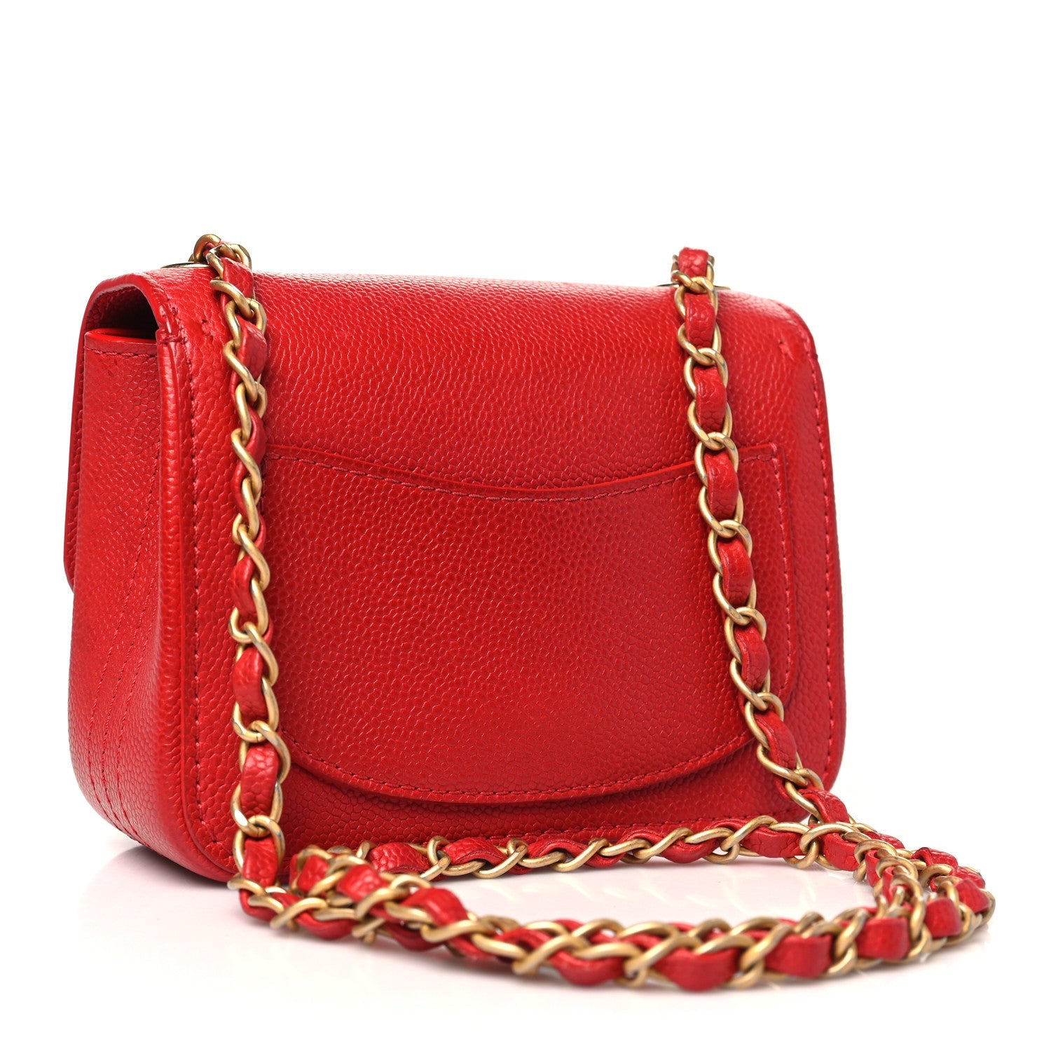 Grained Calfskin Mini Square Classic Pure Flap Red