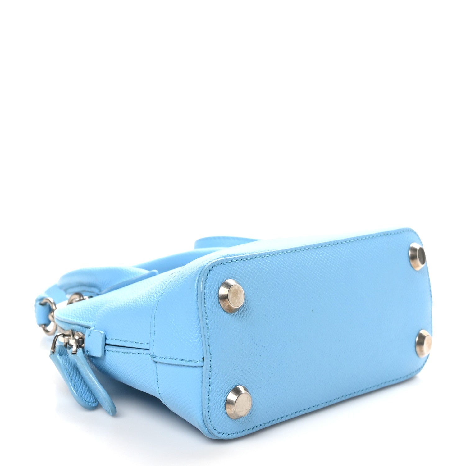 Signature Grained Calfskin Logo XXS Ville Top Handle Bag Baby Blue Black