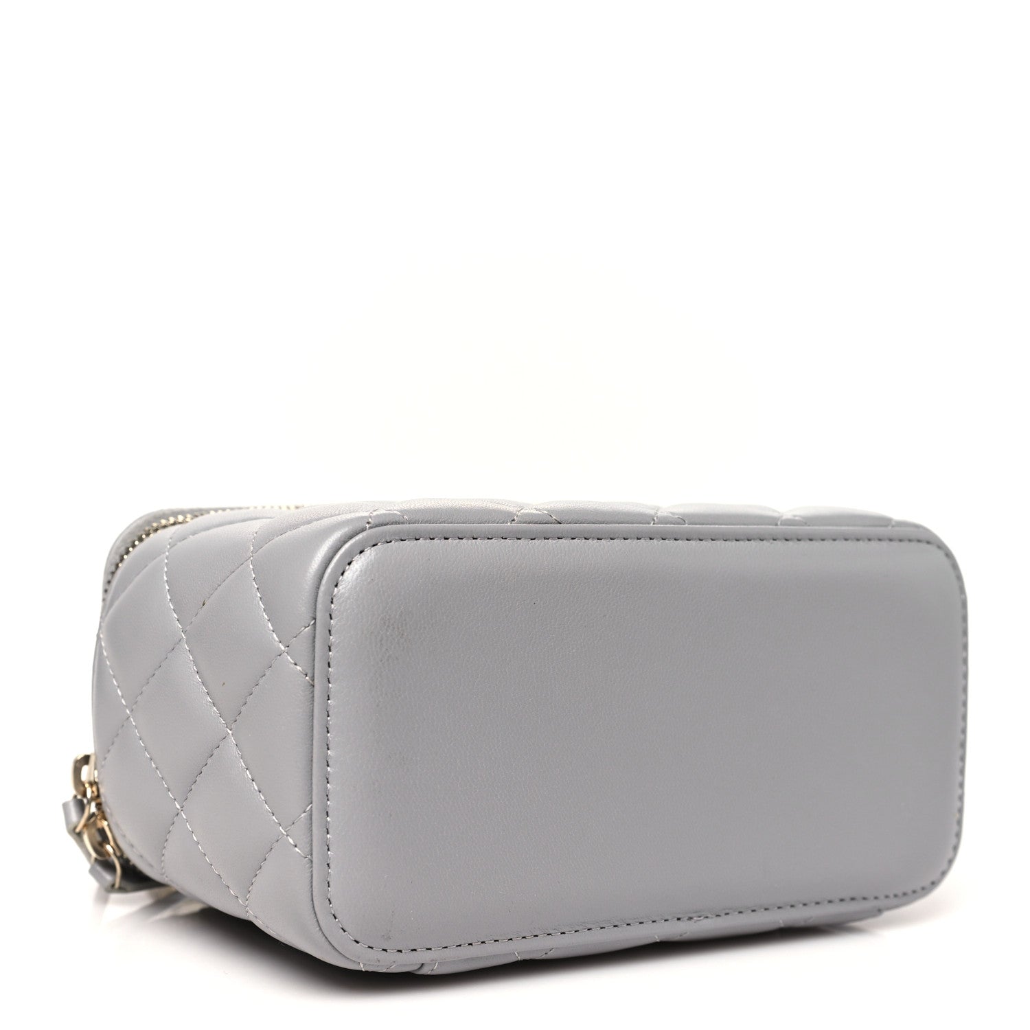 Lambskin Quilted Small Pearl Crush Vanity Case With Chain Grey