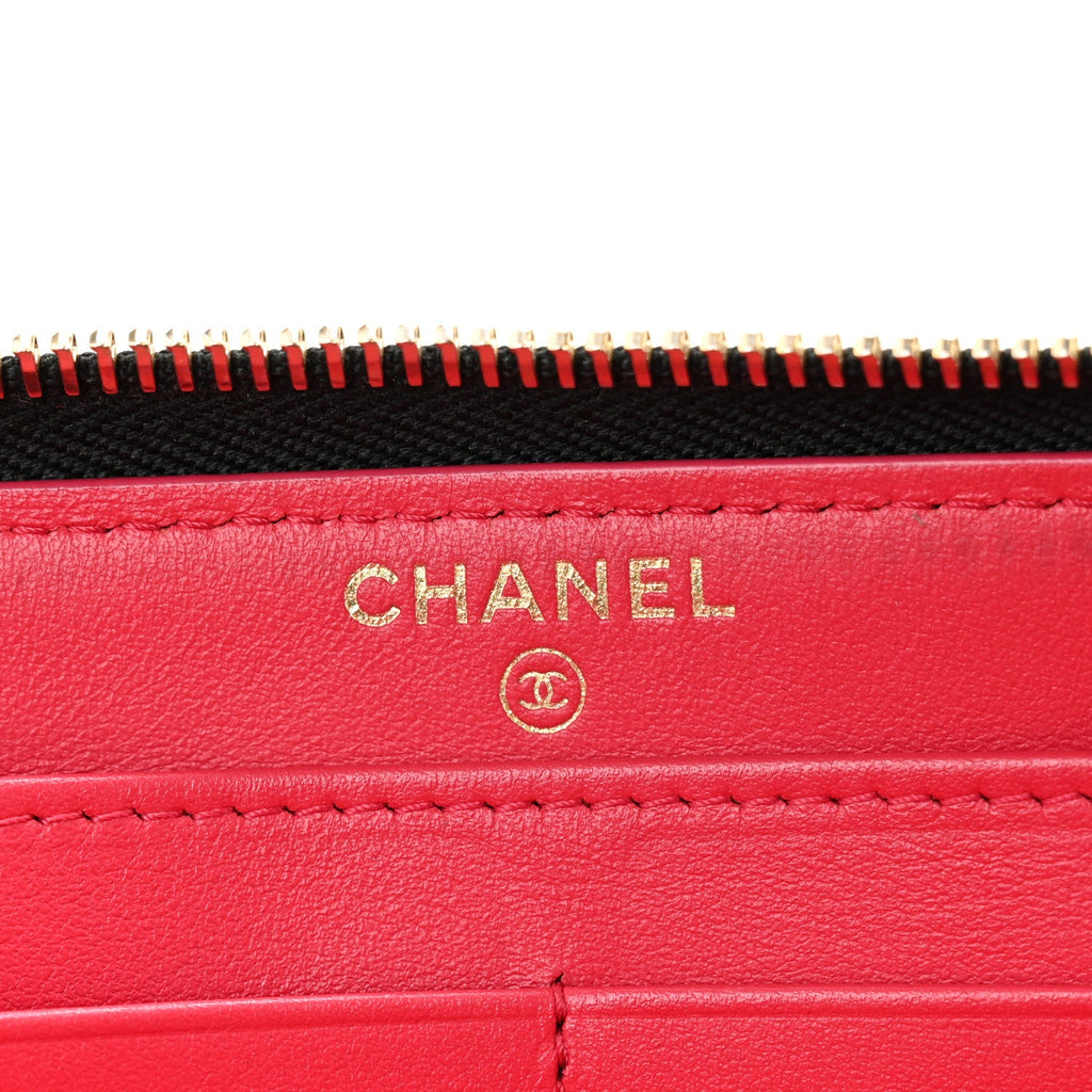 Shiny Aged Calfskin Quilted CC Wallet Black