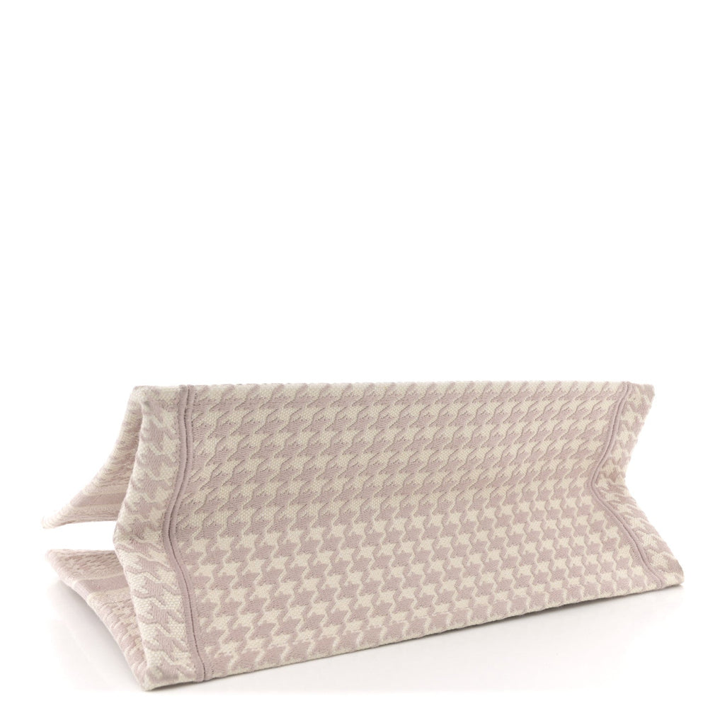 Canvas Macro Houndstooth Embroidered Book Tote Pink White