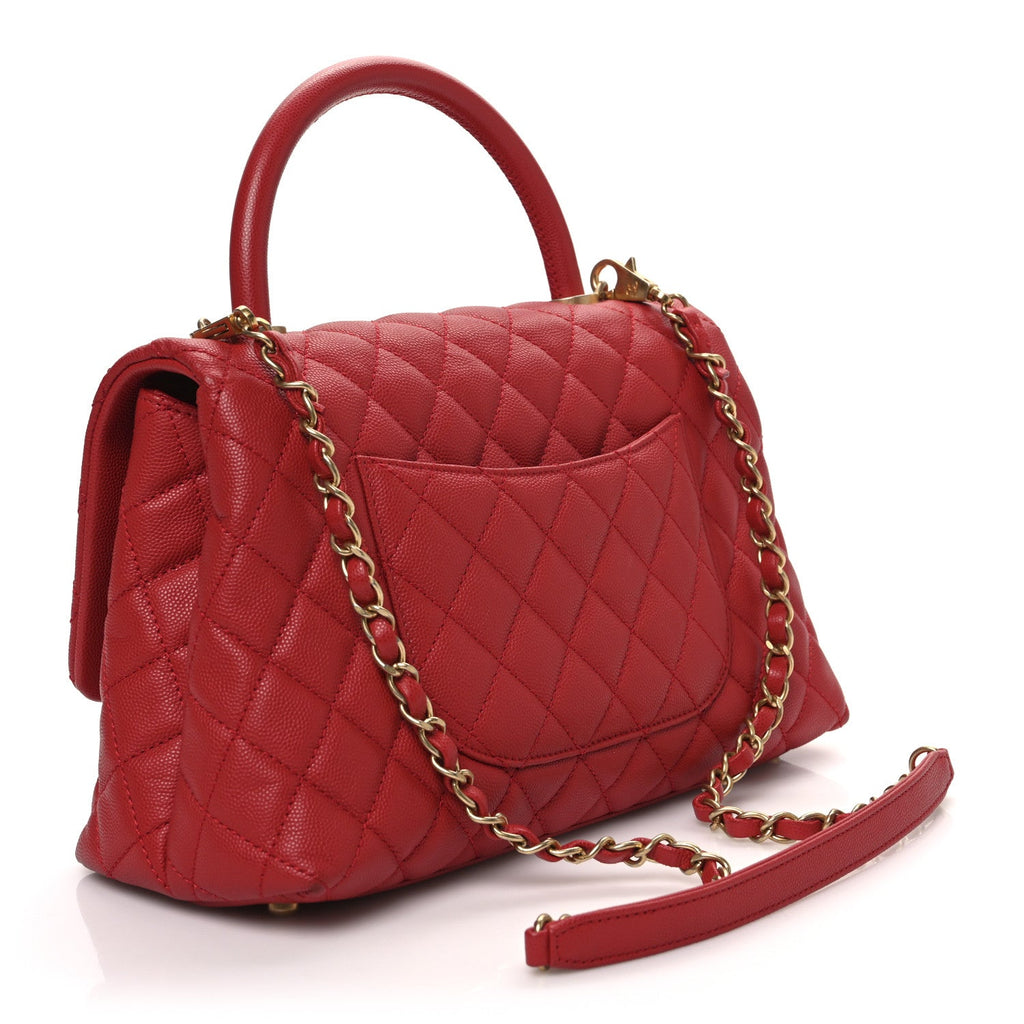 Caviar Quilted Small Coco Handle Flap Red