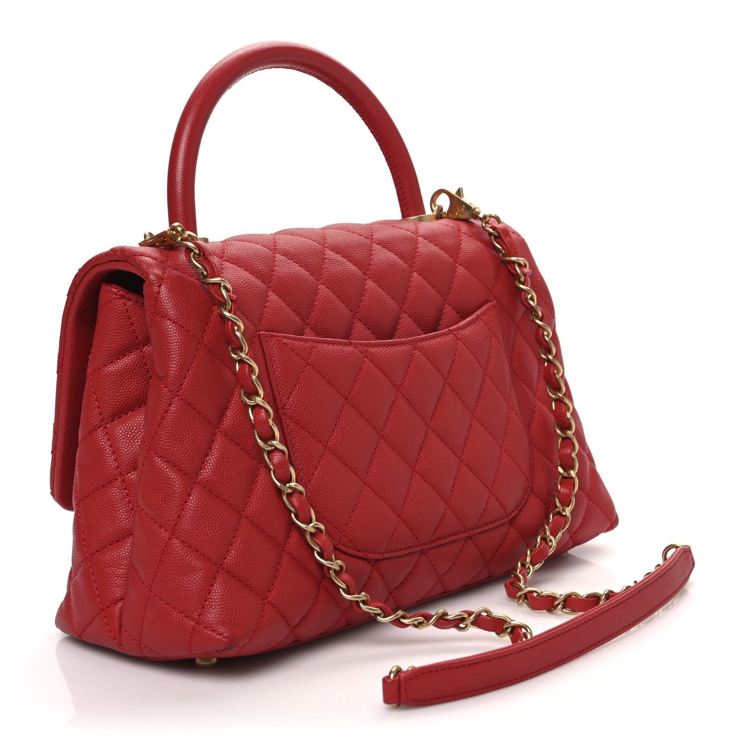 Caviar Quilted Small Coco Handle Flap Red