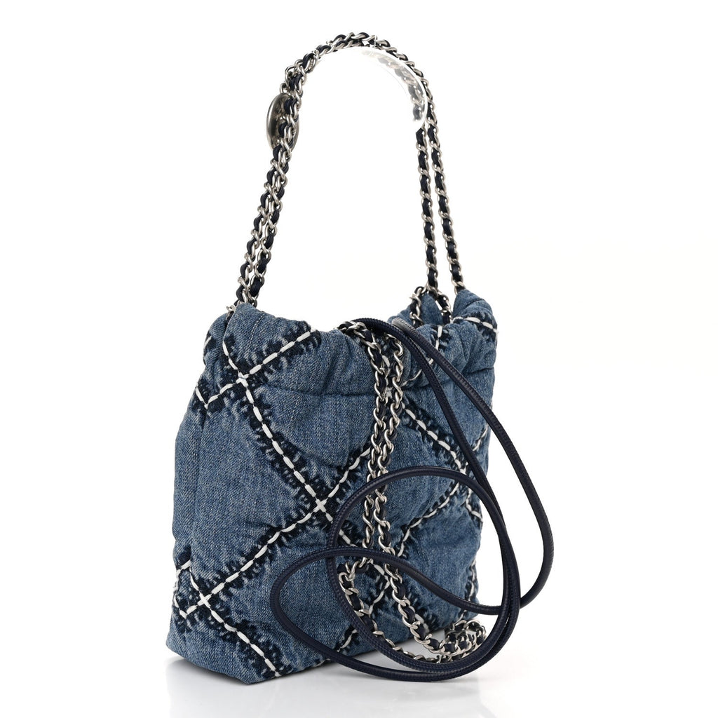 Denim Stitched Quilted Mini Chanel 22 Blue