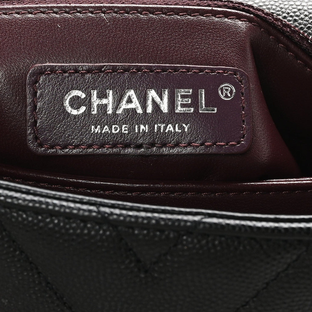Caviar Chevron Quilted Mini Coco Handle Flap So Black