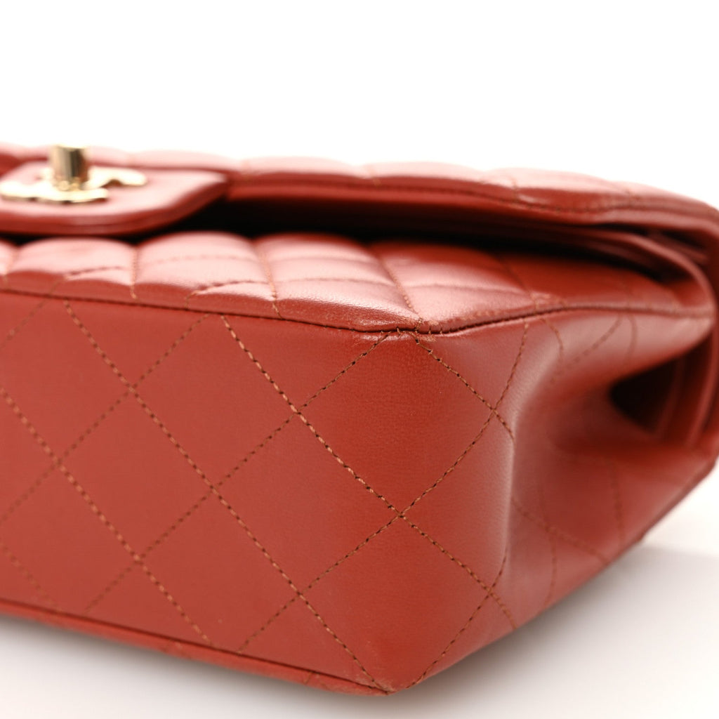 Lambskin Quilted Small Double Flap Brown