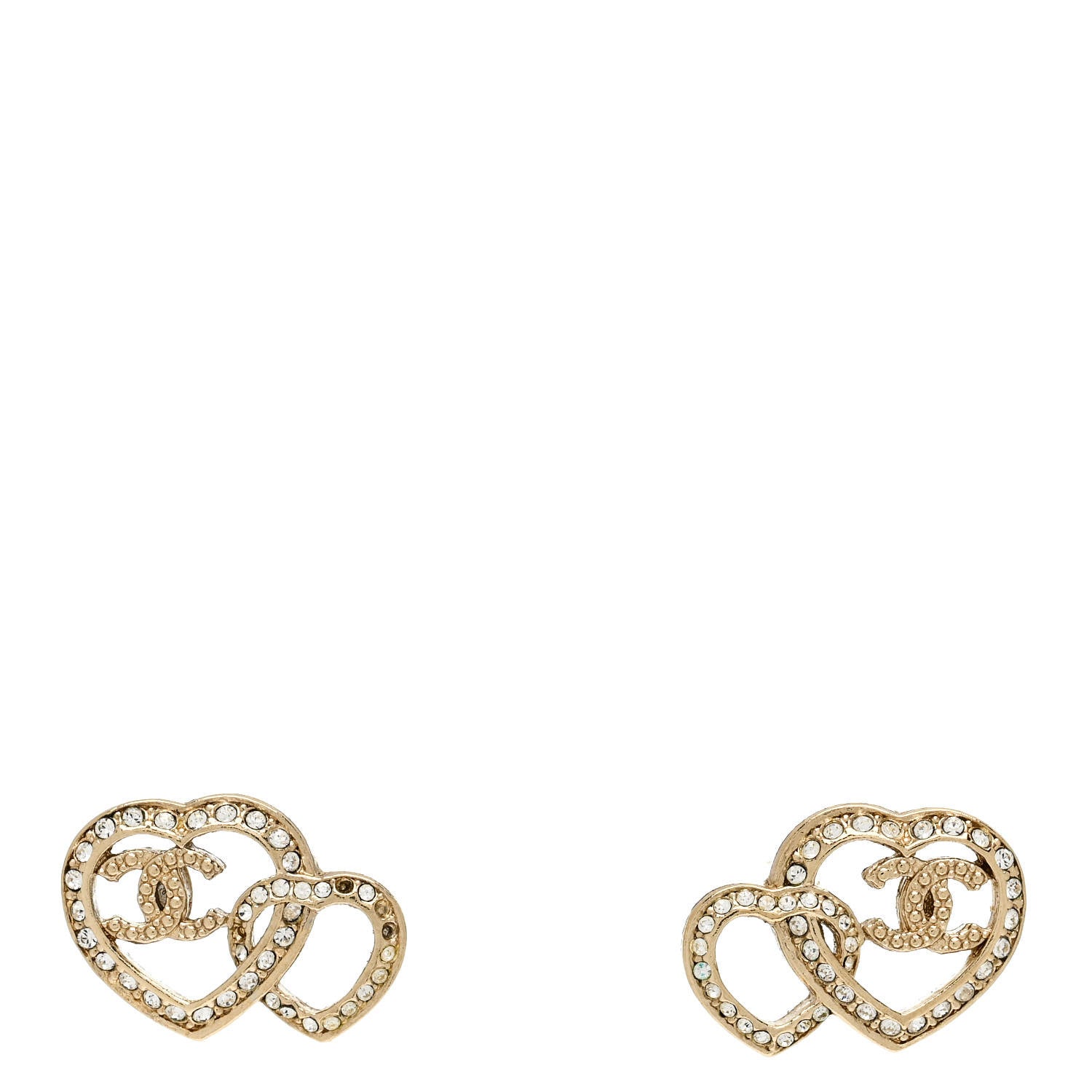 Crystal Metal CC Double Heart Earrings Gold