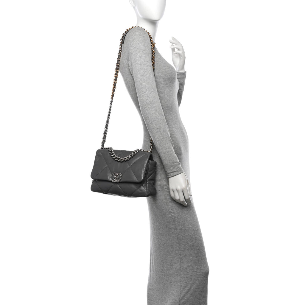 Lambskin Quilted Medium Chanel 19 Flap Dark Grey