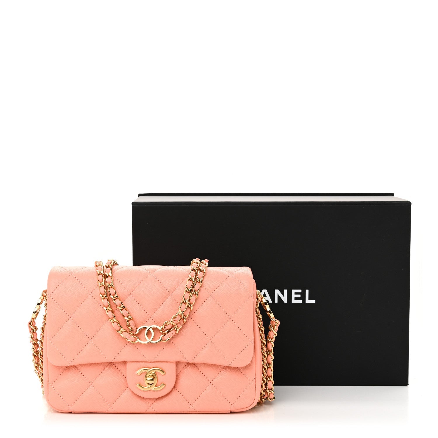 Caviar Quilted Mini CC You Flap Light Orange