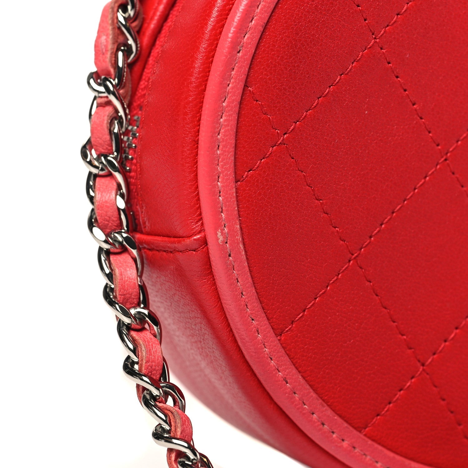 Calfskin Quilted Bi-Color CC Round Clutch With Chain Pink Red