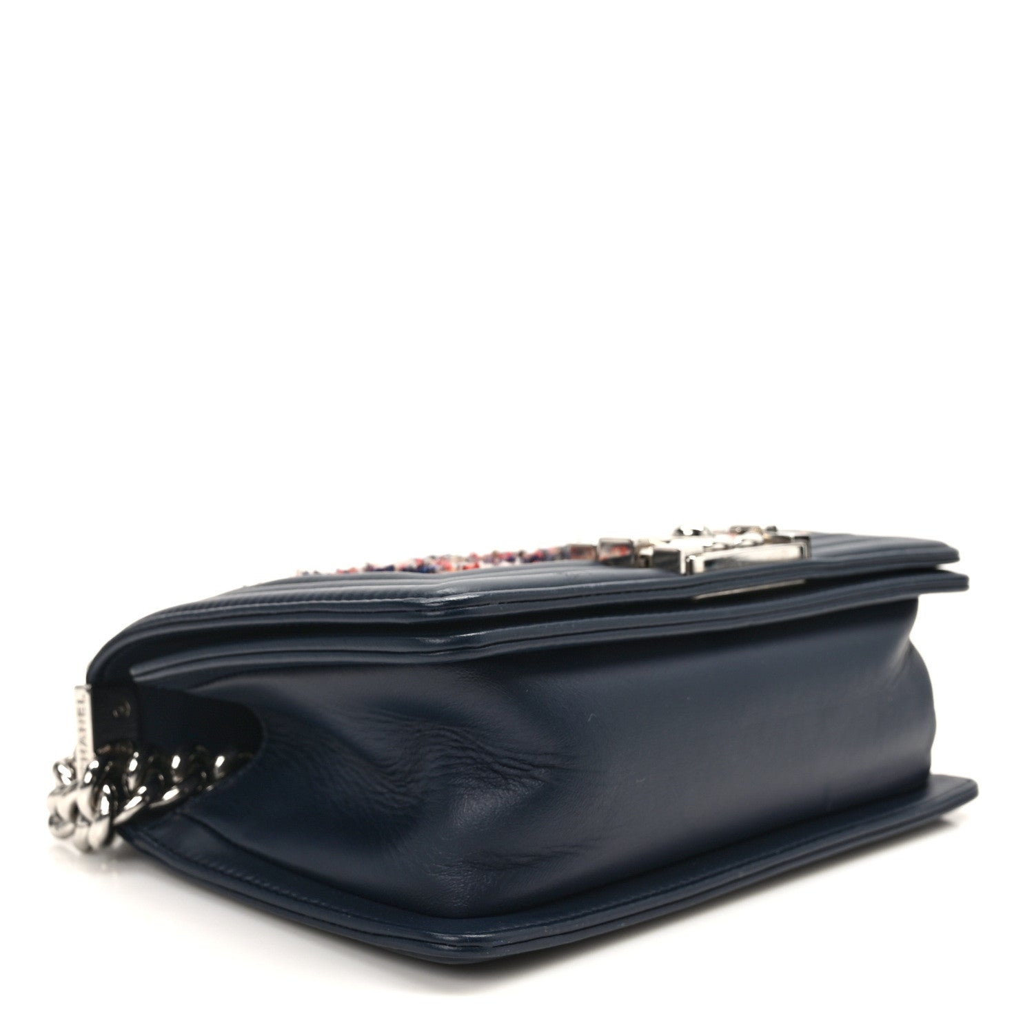 Lambskin Tweed Chevron Small Boy Flap Navy Blue