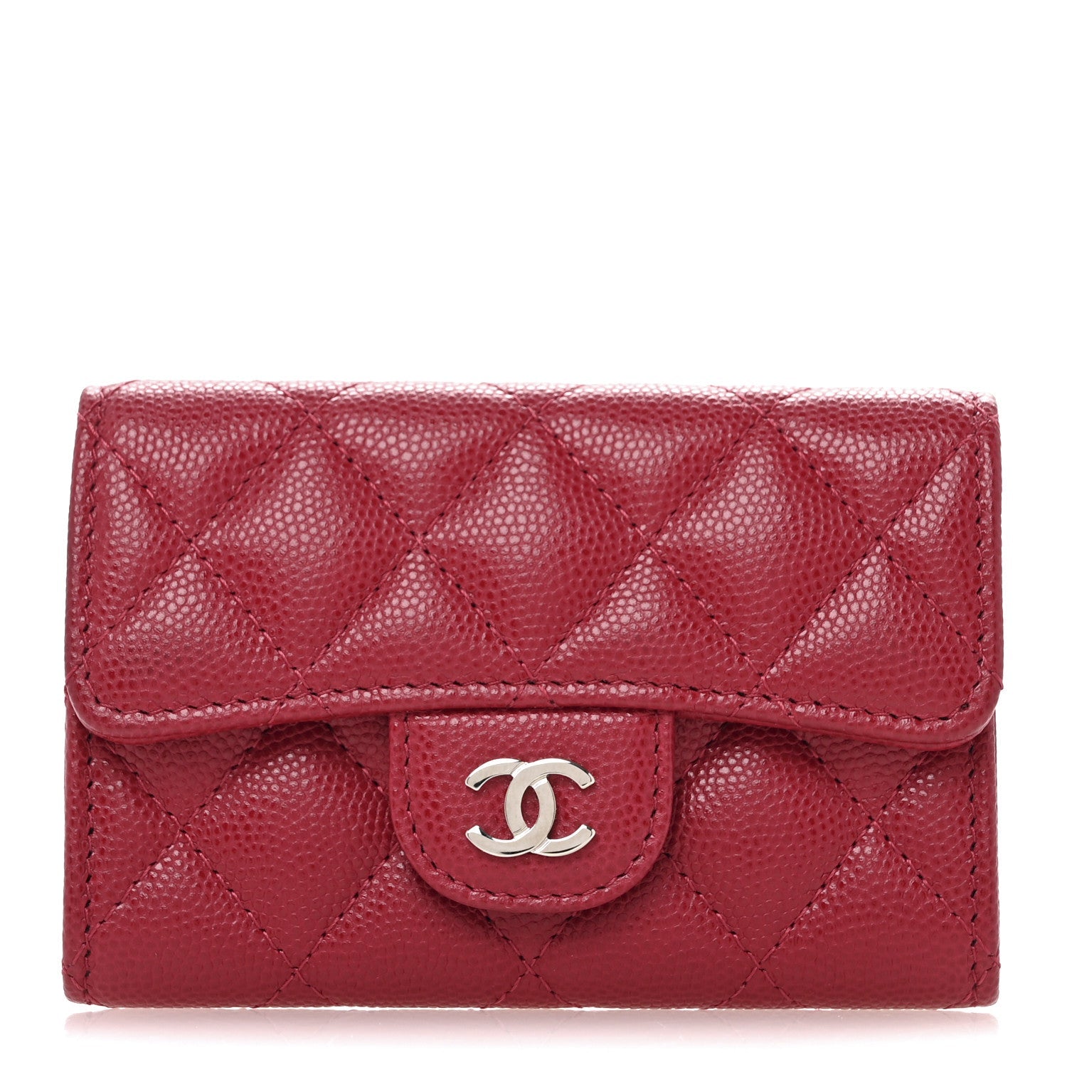Caviar Quilted Flap  Holder Wallet Dark Pink