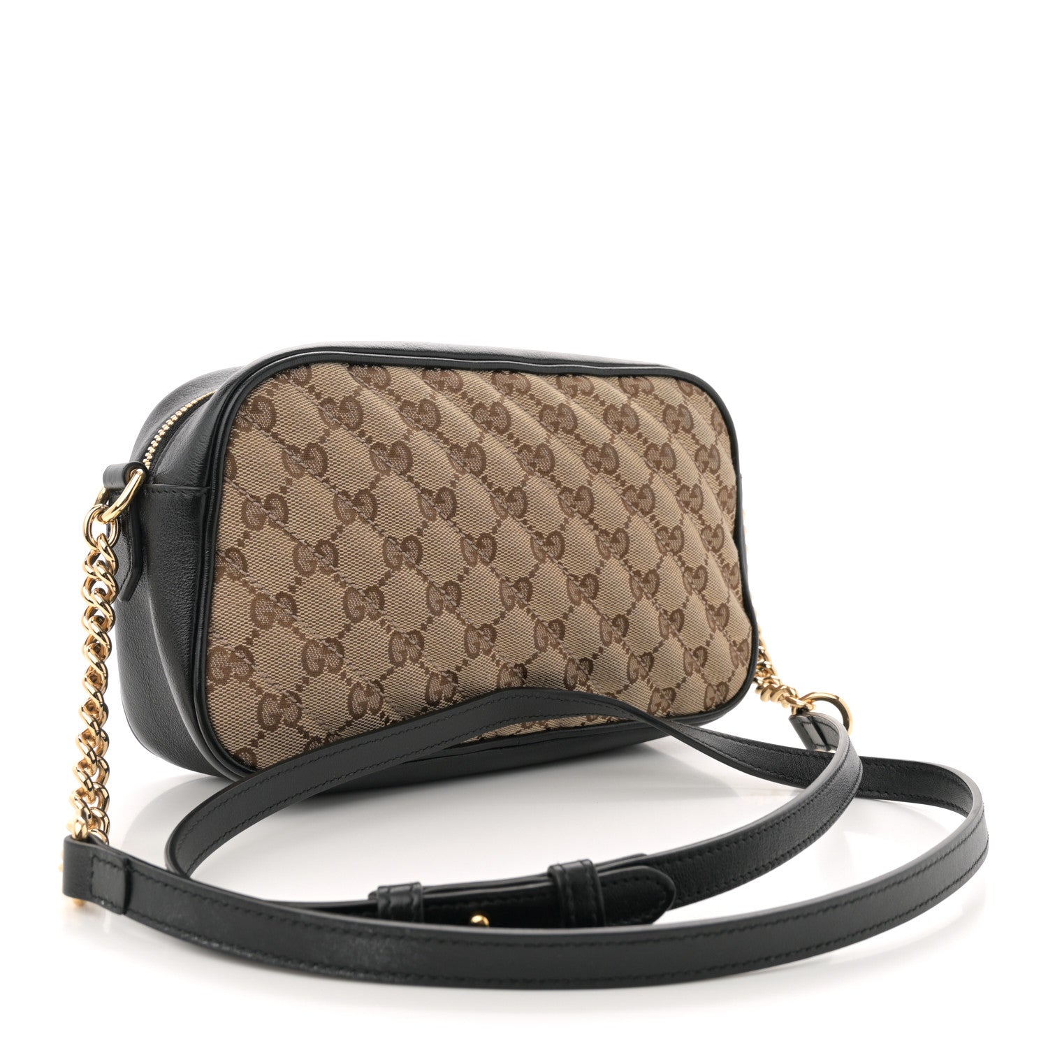 Monogram Matelasse Diagonal Small GG Marmont Chain Shoulder Bag Beige Black