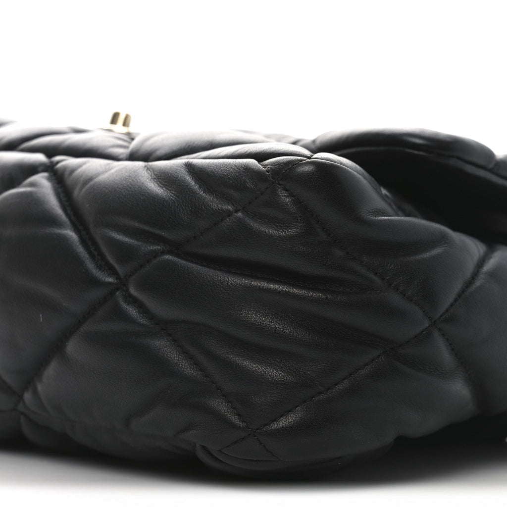 Calfskin Quilted Large Bubbly Flap Black