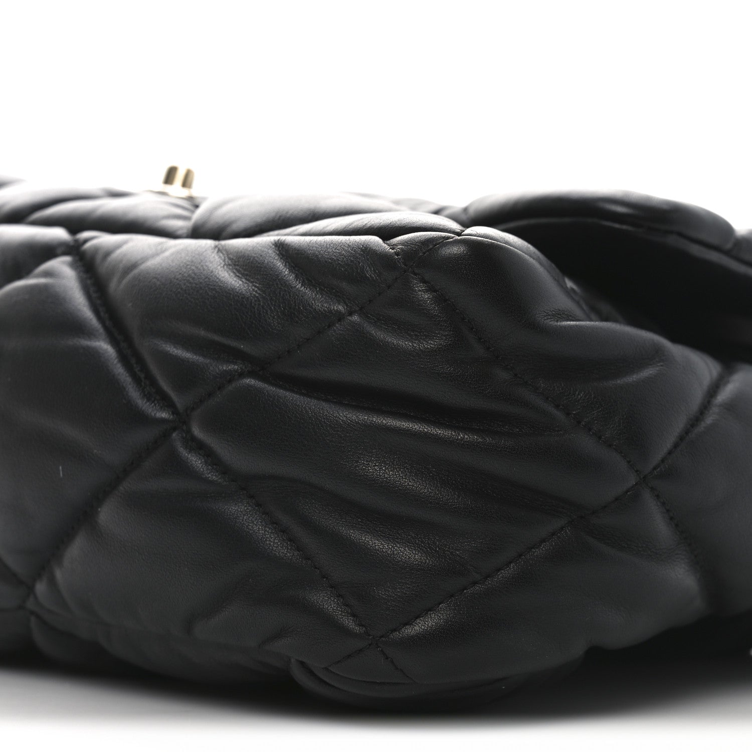 Calfskin Quilted Large Bubbly Flap Black