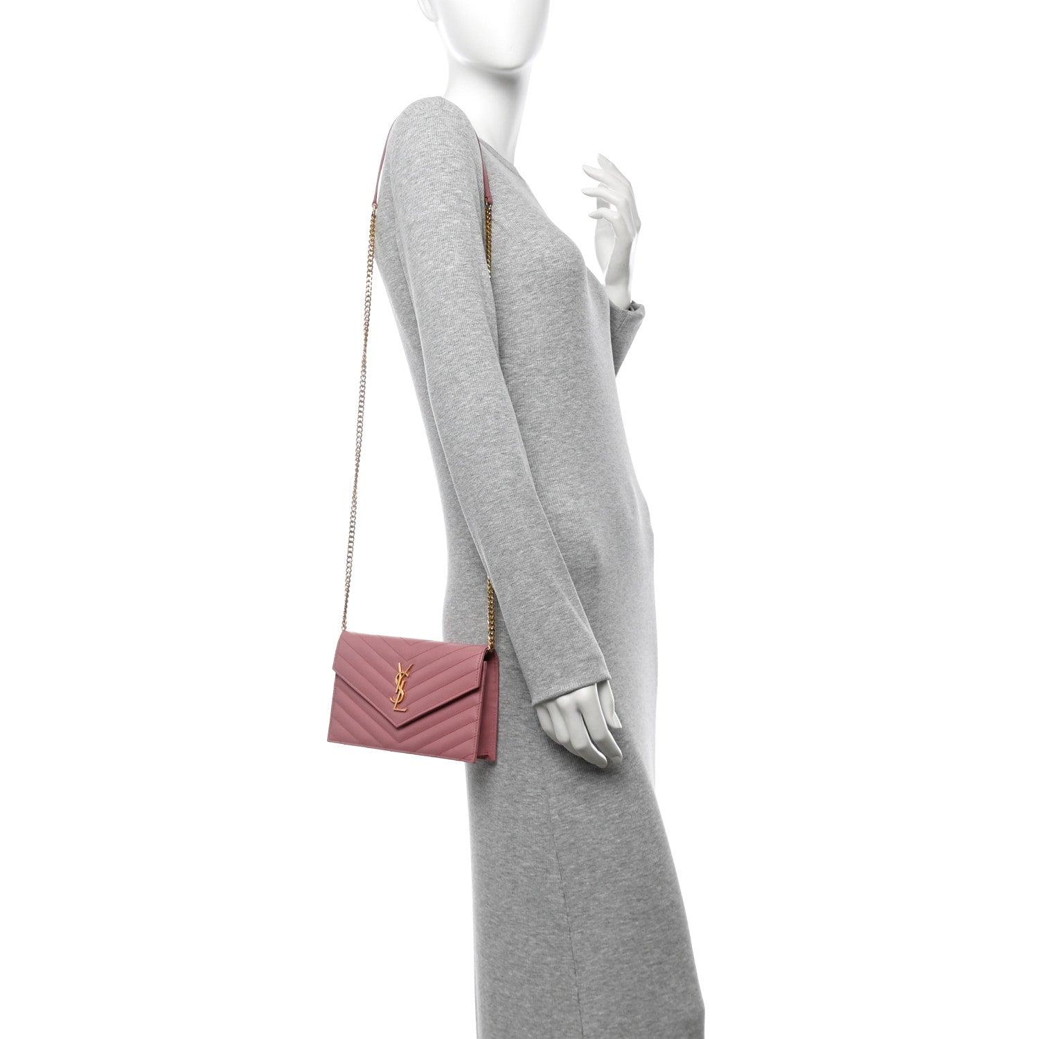 Grain De Poudre Matelasse Chevron Monogram Envelope Chain Wallet Dark Rose
