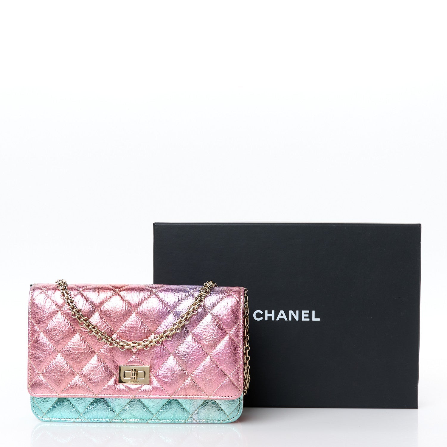 Metallic Goatskin Quilted 2.55 Reissue Wallet on Chain WOC Multicolor