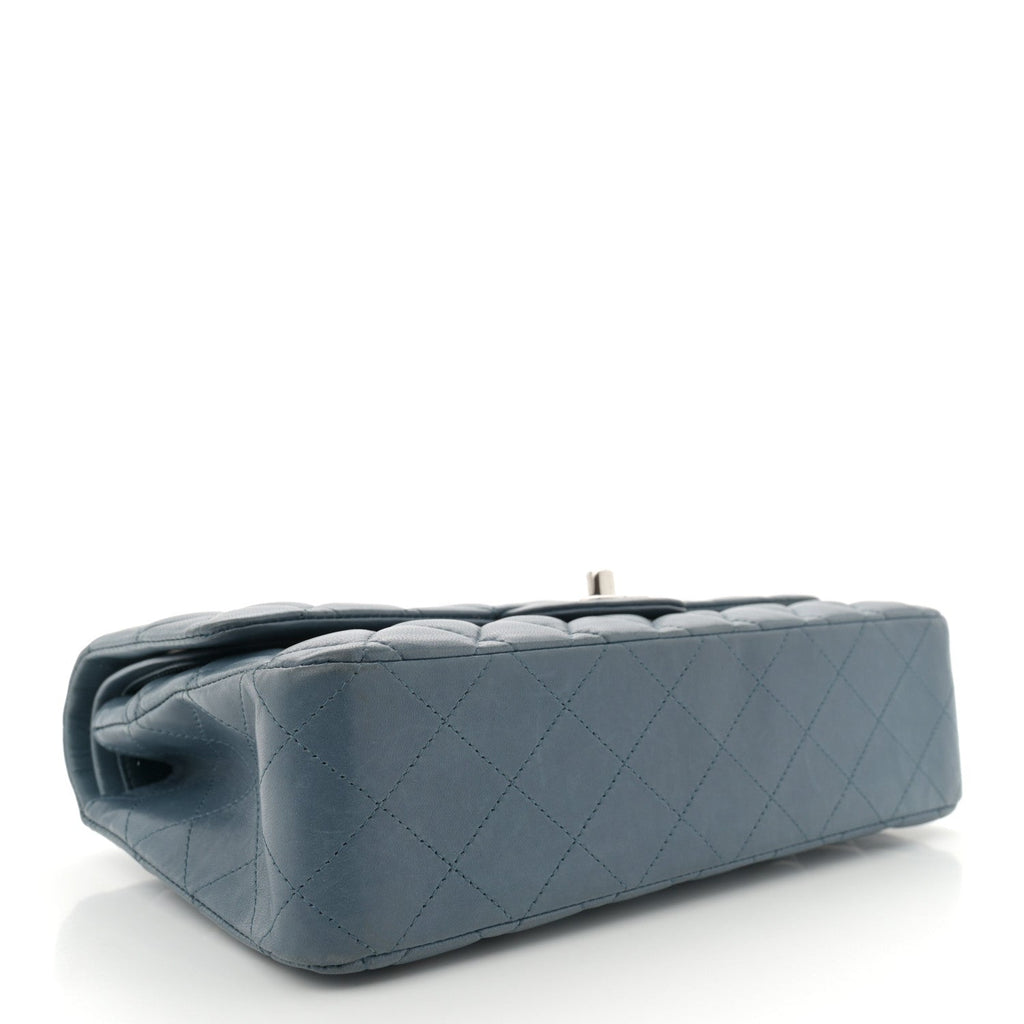 Lambskin Quilted Medium Double Flap Blue