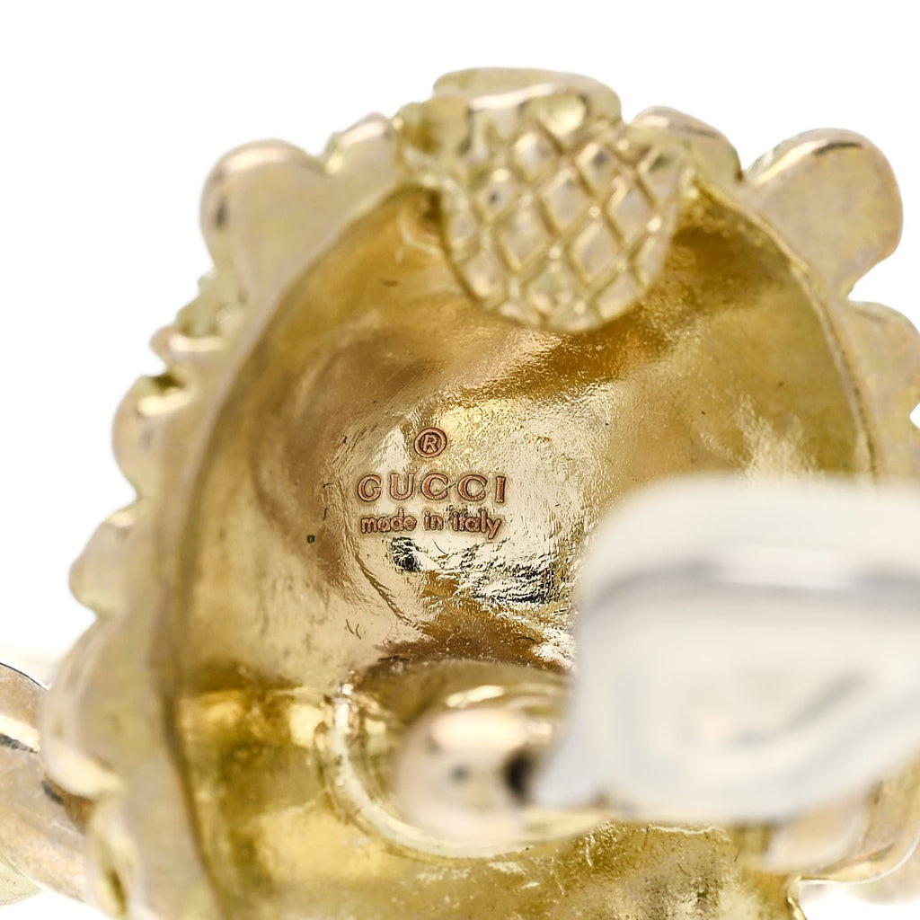 Metal Double G Lion Head Clip On Earrings Aged Gold