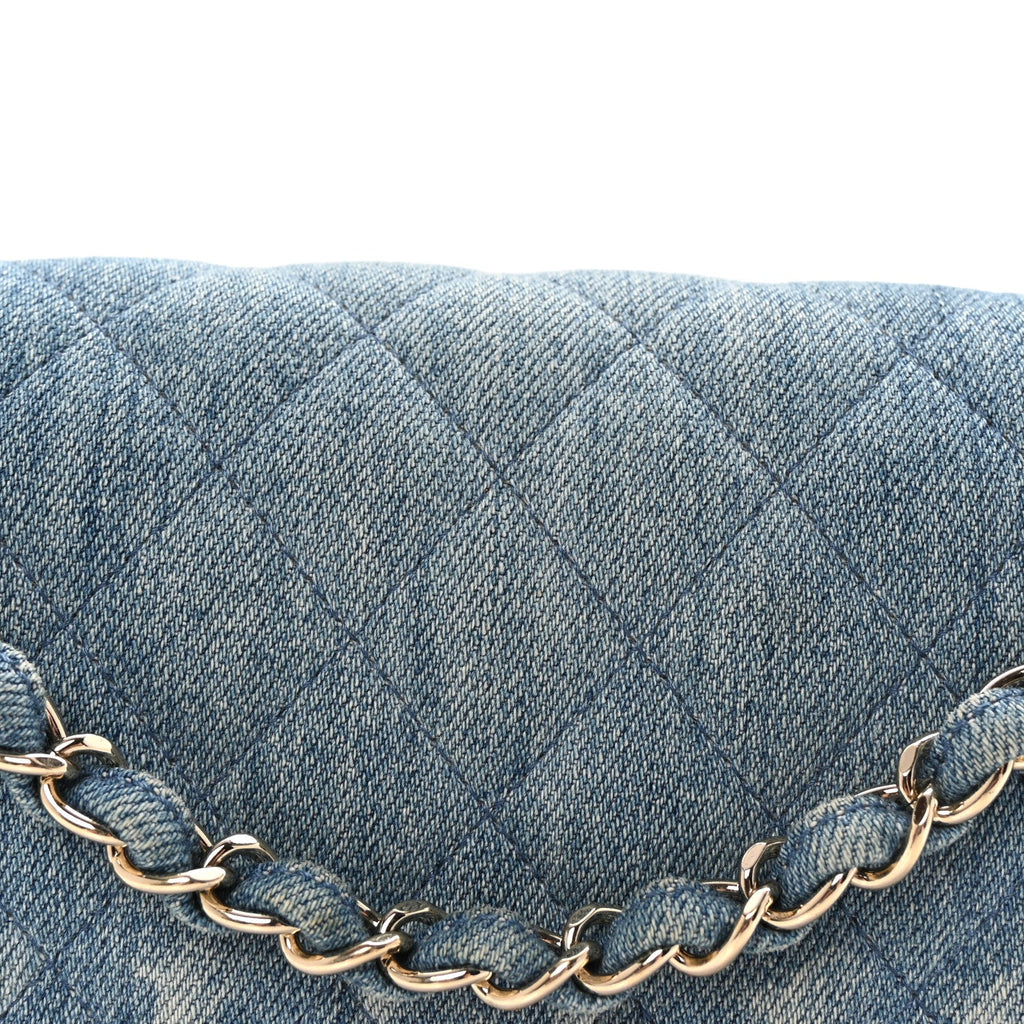 Denim Quilted Medium Double Flap Blue
