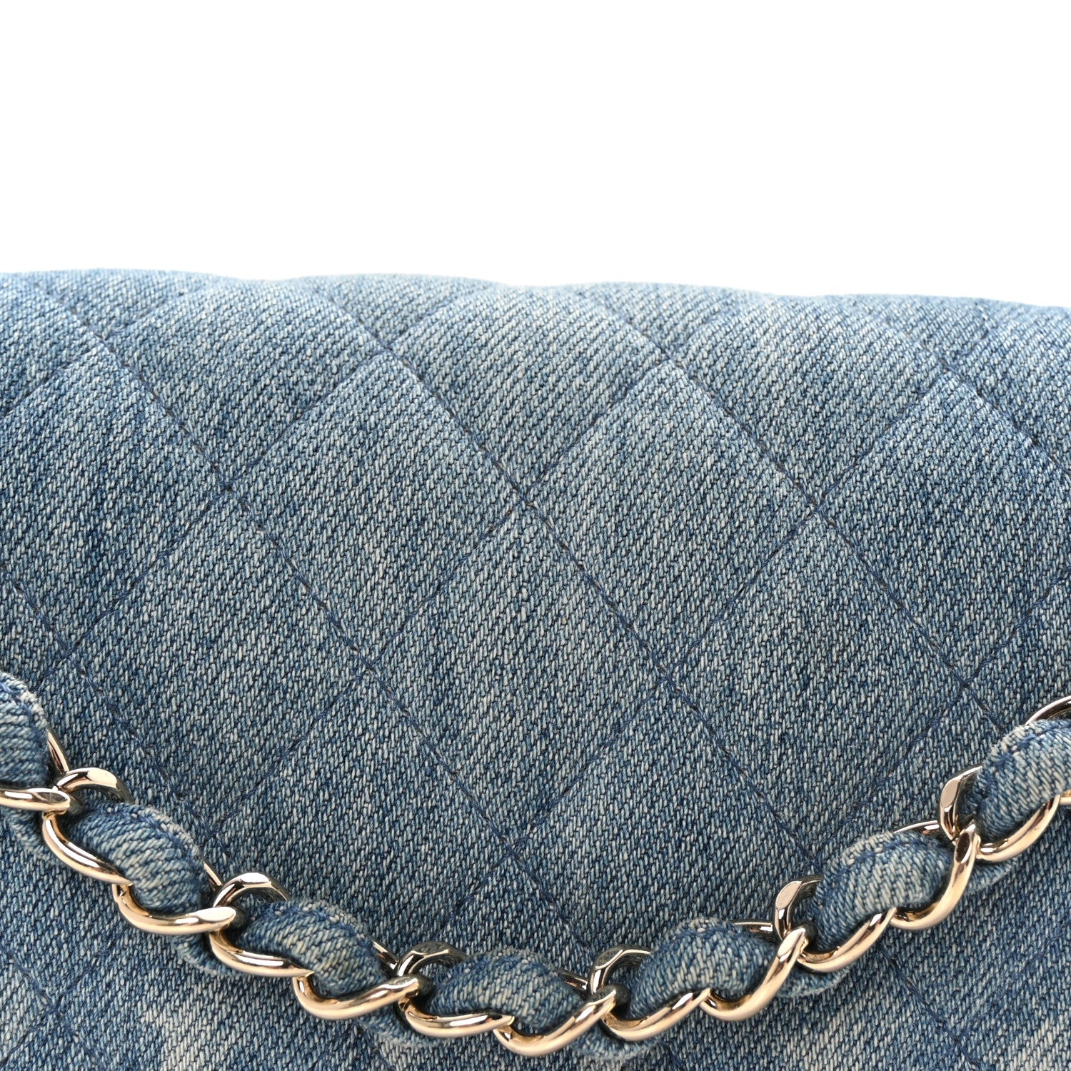 Denim Quilted Medium Double Flap Blue