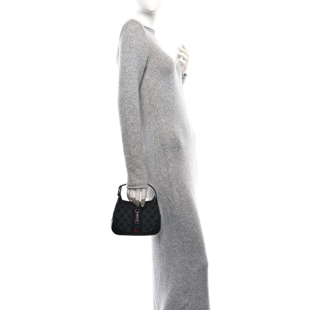 X BALENCIAGA BB Monogram Calfskin Web Mini Jackie 1961 Hobo Black