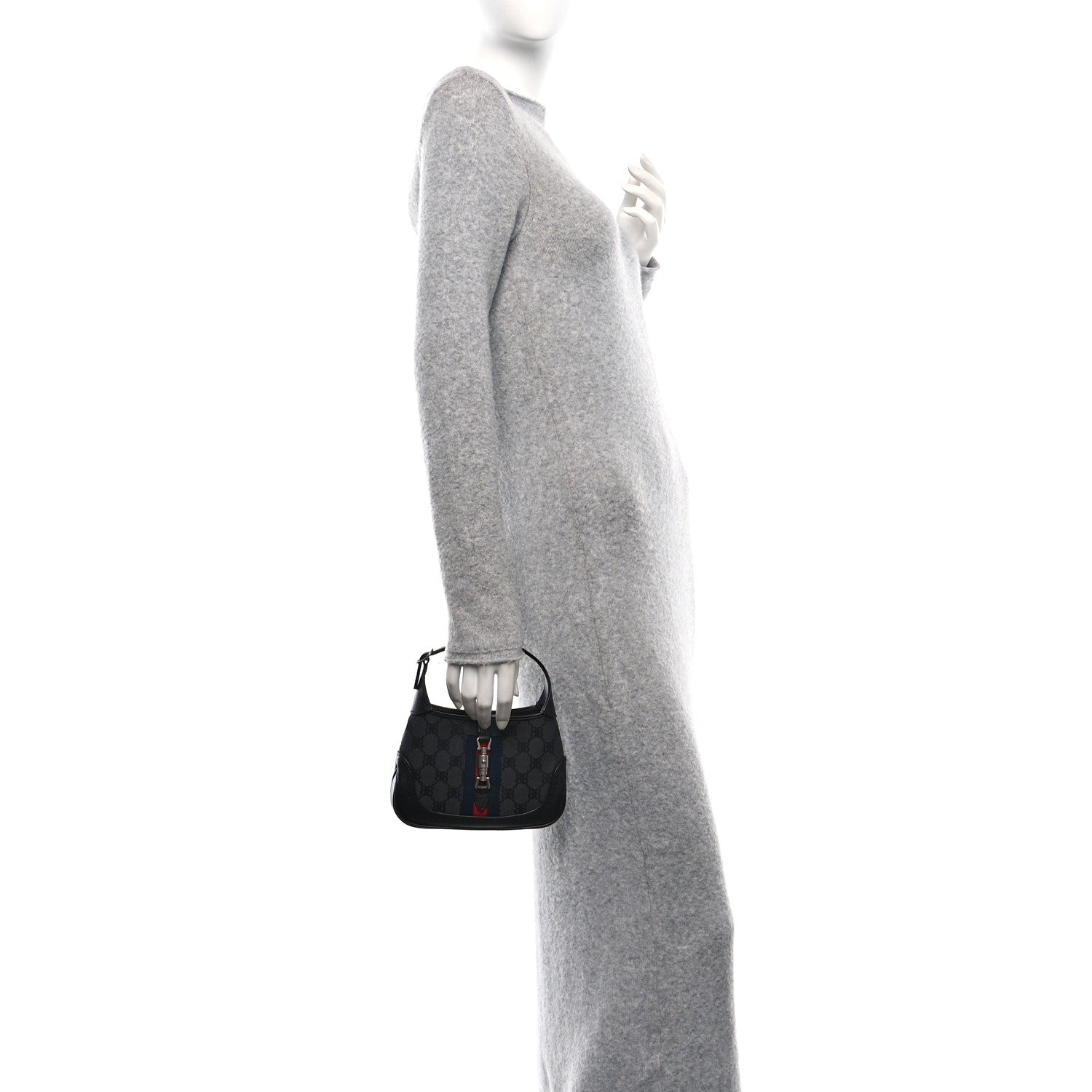 X BALENCIAGA BB Monogram Calfskin Web Mini Jackie 1961 Hobo Black