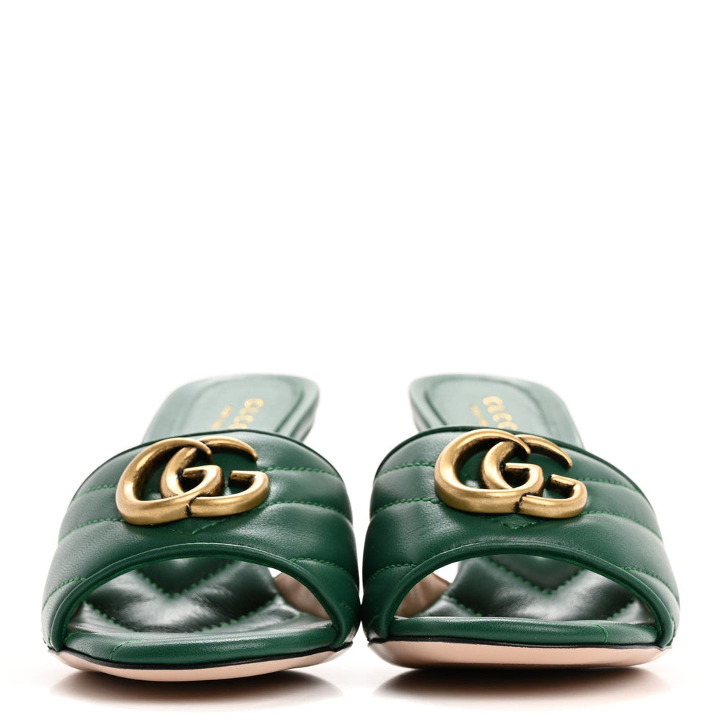 Nappa Matelasse GG Marmont 75mm Slide Sandals 35 Emerald