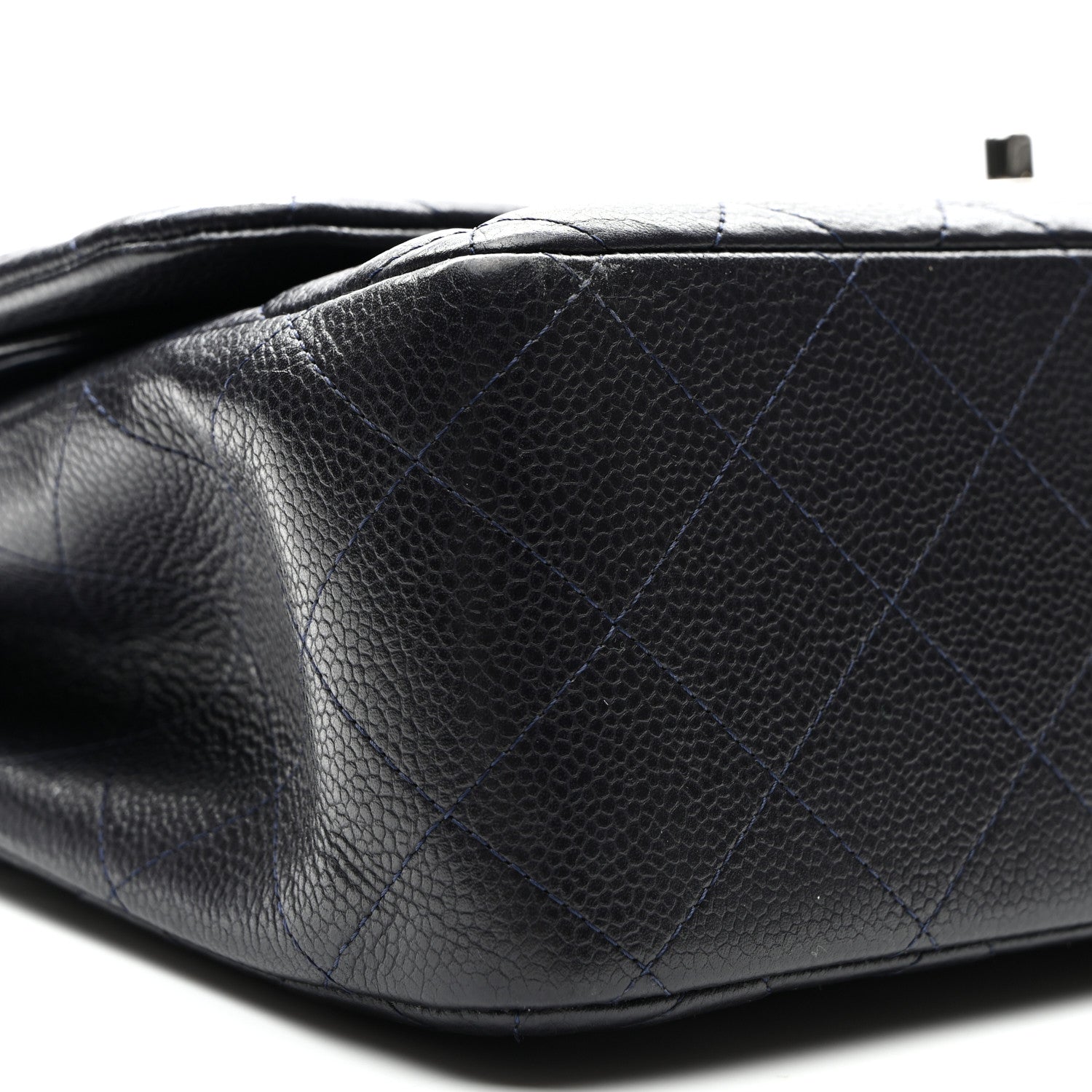 Caviar Quilted Jumbo Double Flap Navy Blue