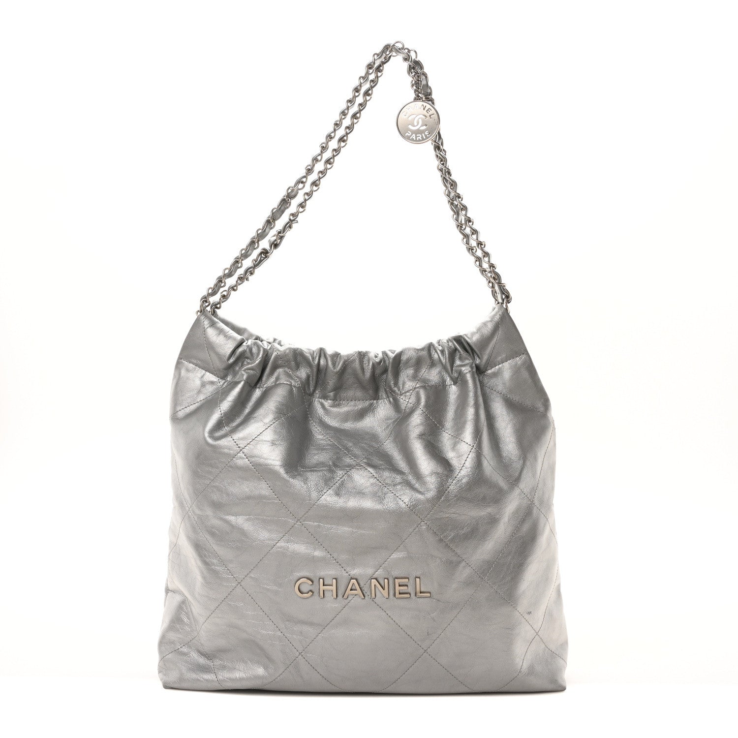 Metallic Calfskin Quilted Chanel 22 Silver