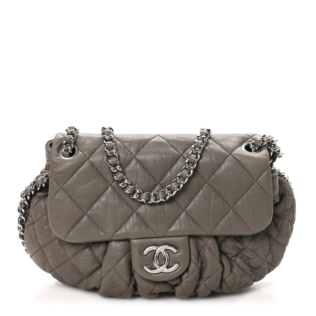 Washed Lambskin Quilted Medium Chain Around Messenger Taupe