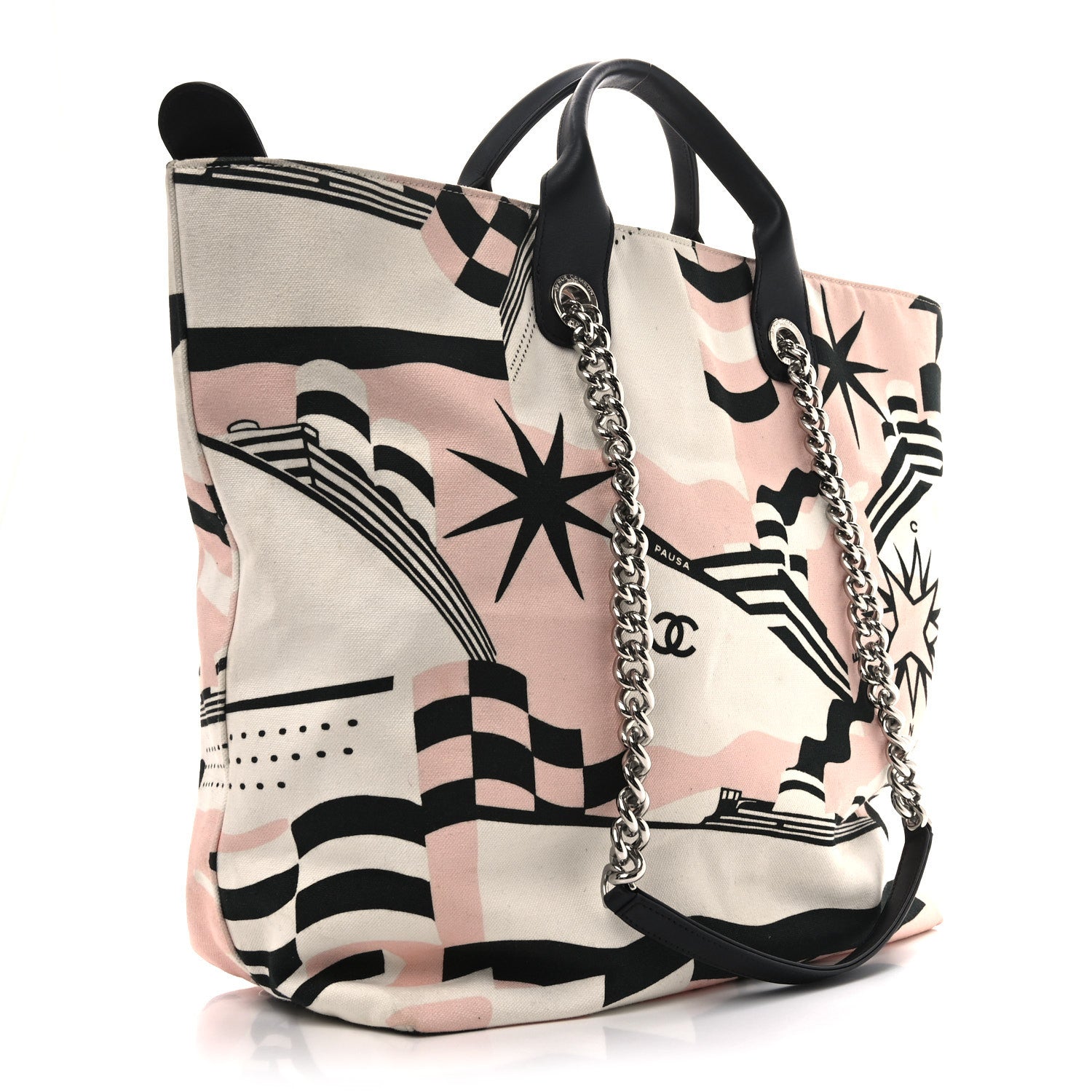 Canvas Cruise Print Tote Pink White Black