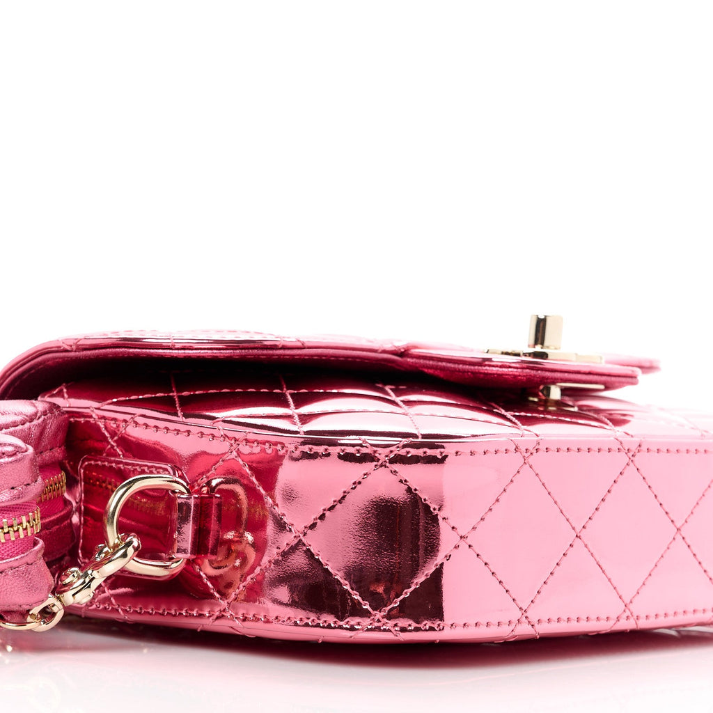 Mirror Calfskin Metallic Lambskin Quilted Hollywood Boulevard Mini Flap With Star Coin Purse Pink