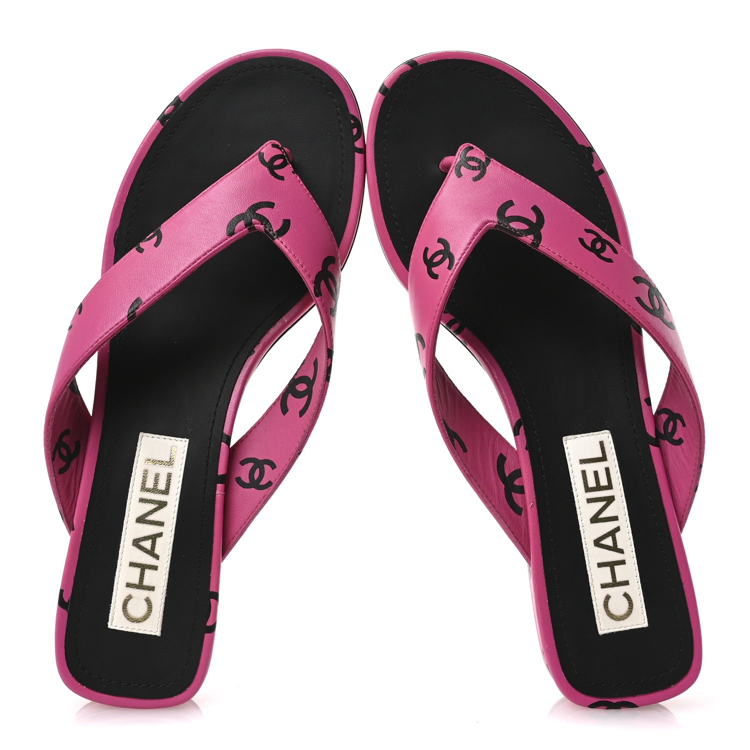 Lambskin Printed Coco Beach Thong Sandals 37.5 Dark Pink Black