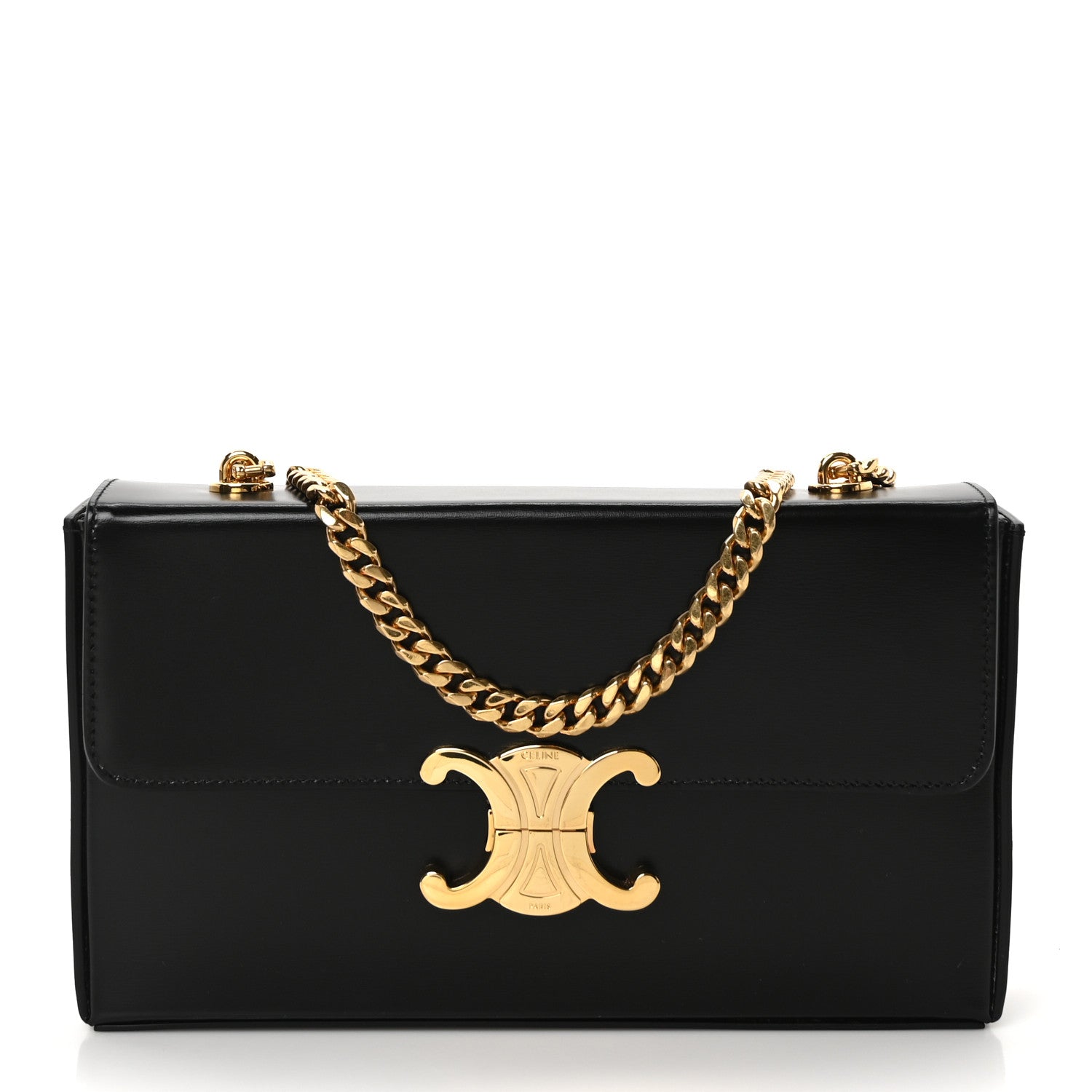 Shiny Calfskin Triomphe Chain Box Bag Black
