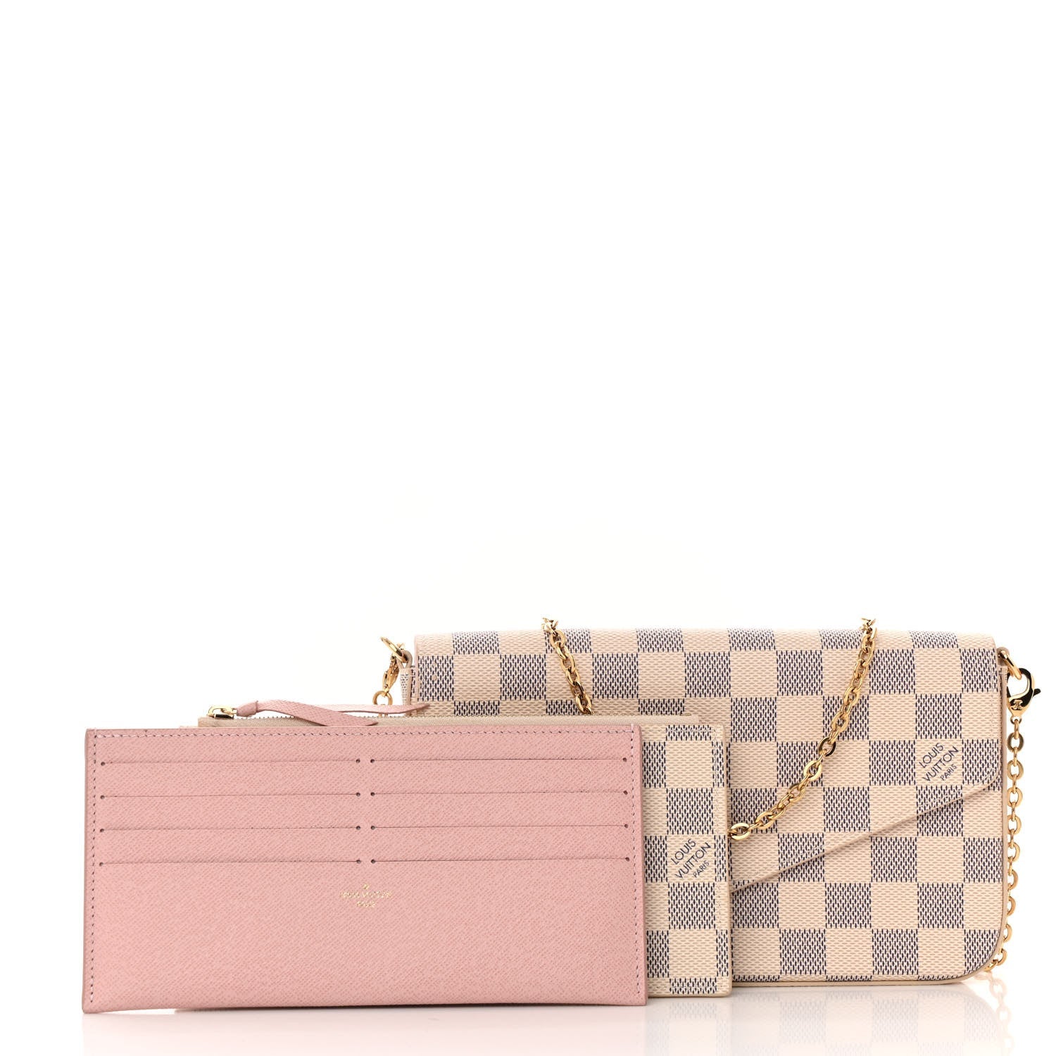 Damier Azur Pochette Felicie Chain Wallet Rose Ballerine