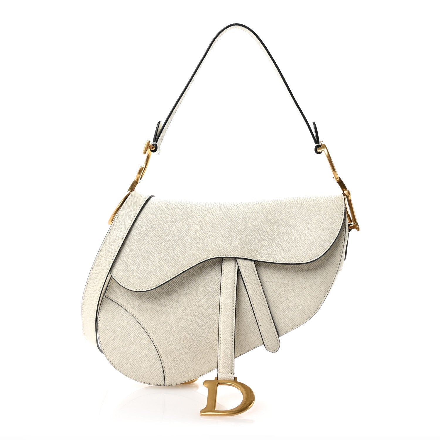 Grained Calfskin Saddle Bag With Strap Latte