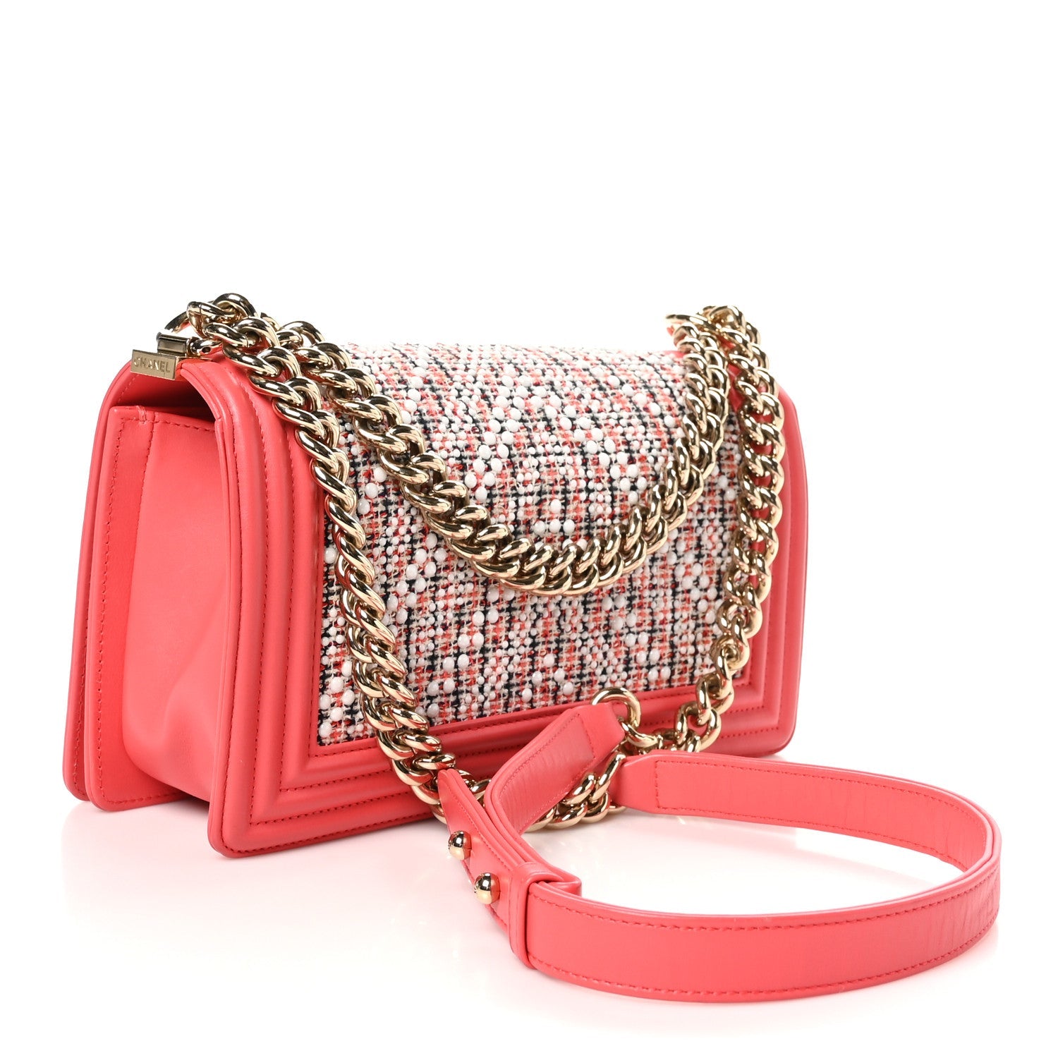 Lambskin Tweed Pearl Chevron Medium Boy Flap Pink