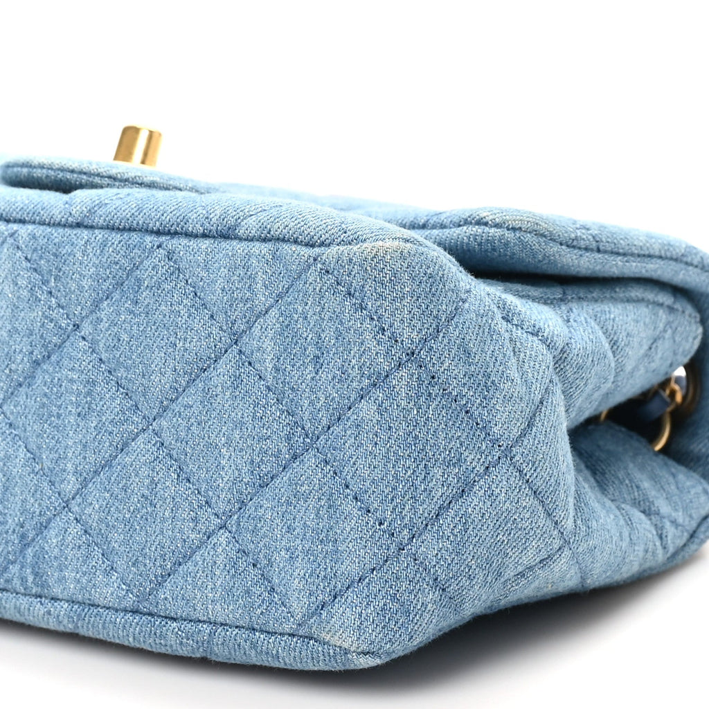 Denim Quilted Mini Pearl Crush Flap Blue