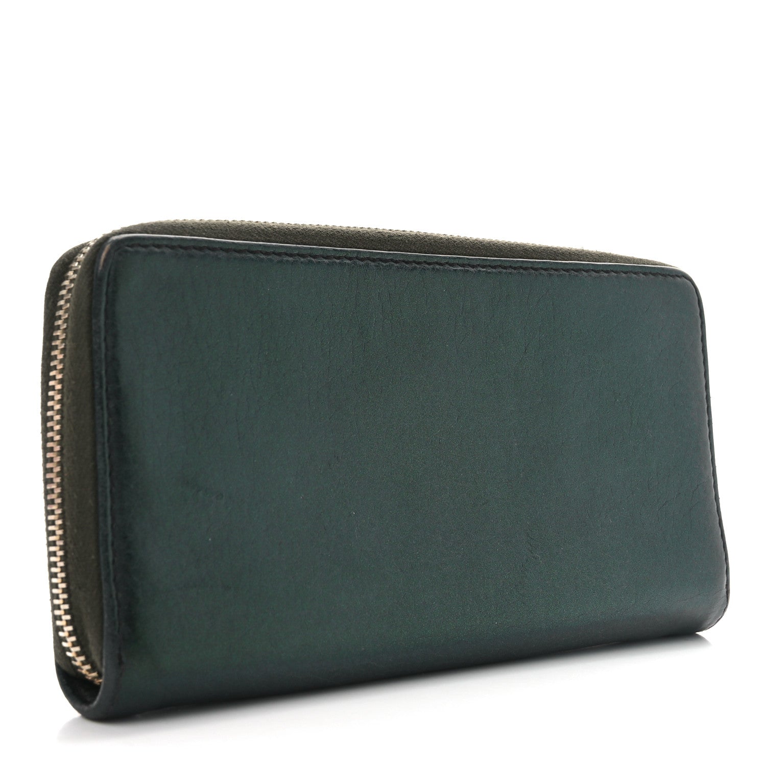 Metallic Calfskin Bamboo Tassel Zip Around Wallet Green