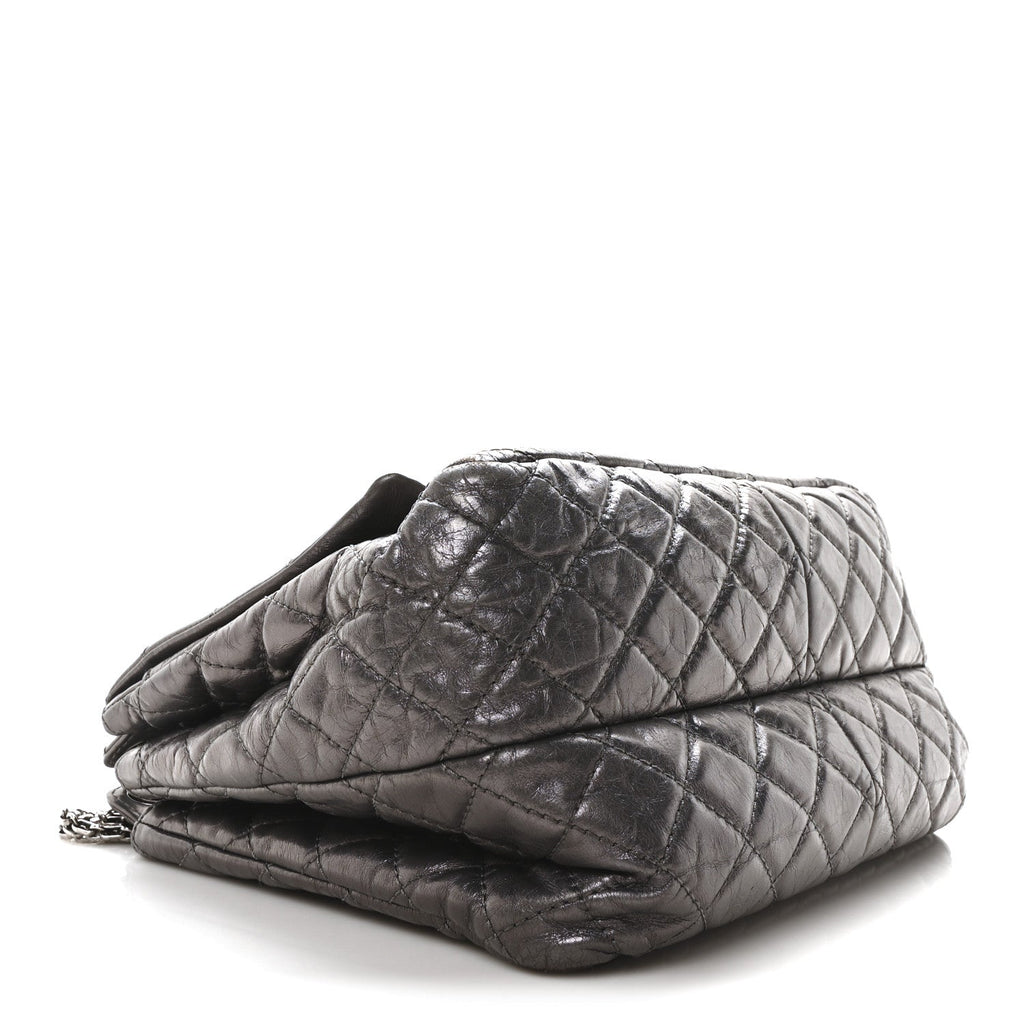 Metallic Aged Calfskin Quilted Reissue 2.55 Accordion Flap Dark Silver