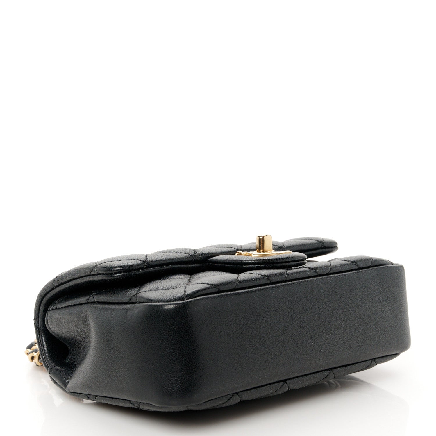 Shiny Lambskin Quilted Pearl Twist Mini Square Flap Black