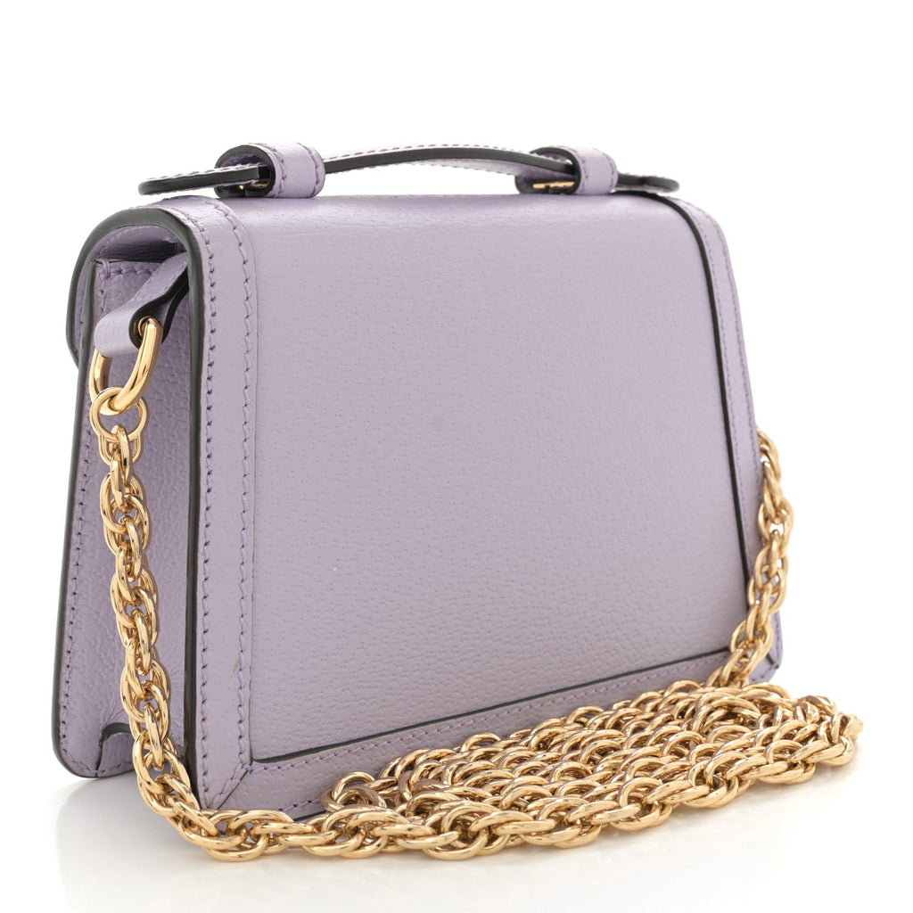 Textured Dollar Calfskin Mini Ophidia Padlock Top Handle Chain Shoulder Bag Lapis