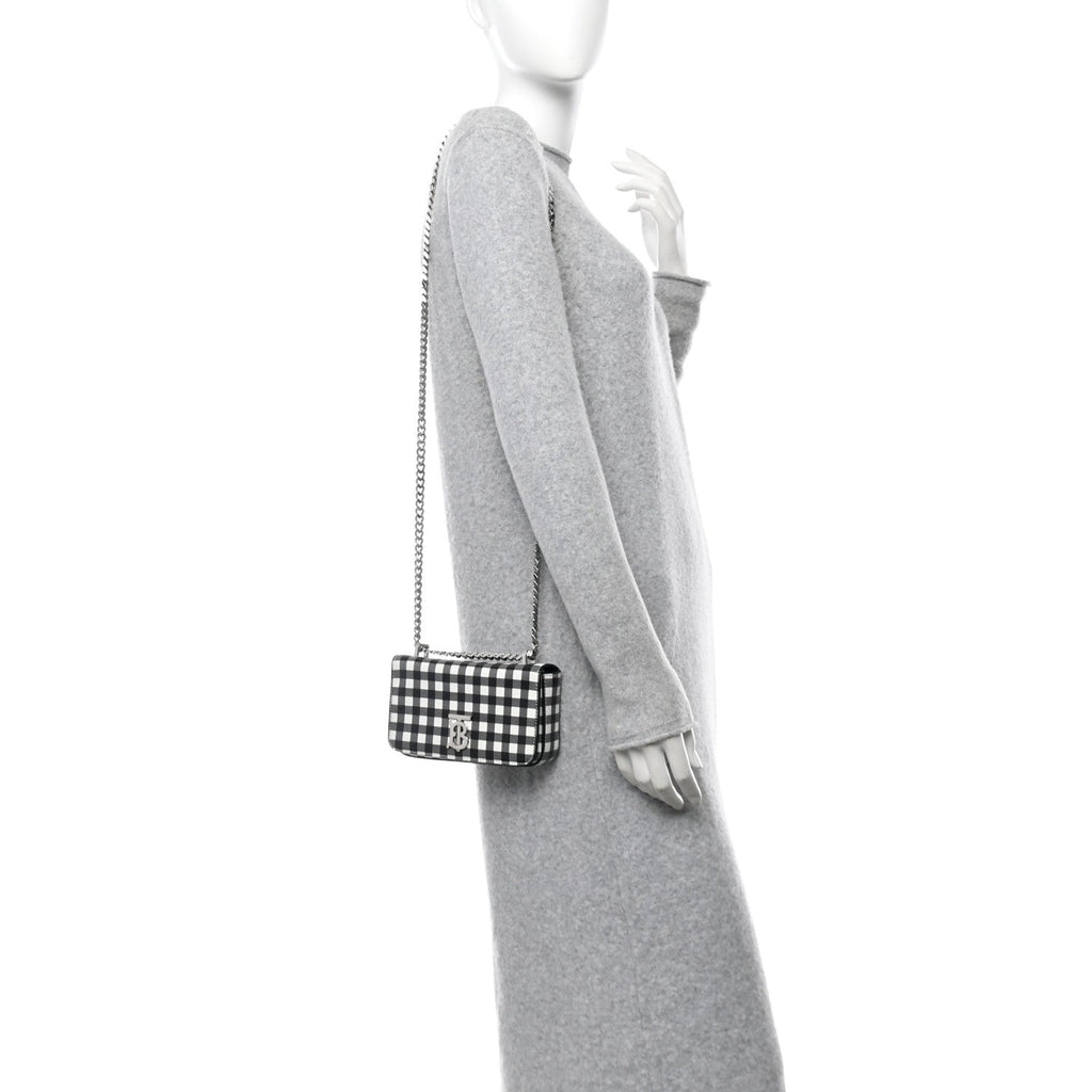 Calfskin Gingham Print Small Lola Bag Black White