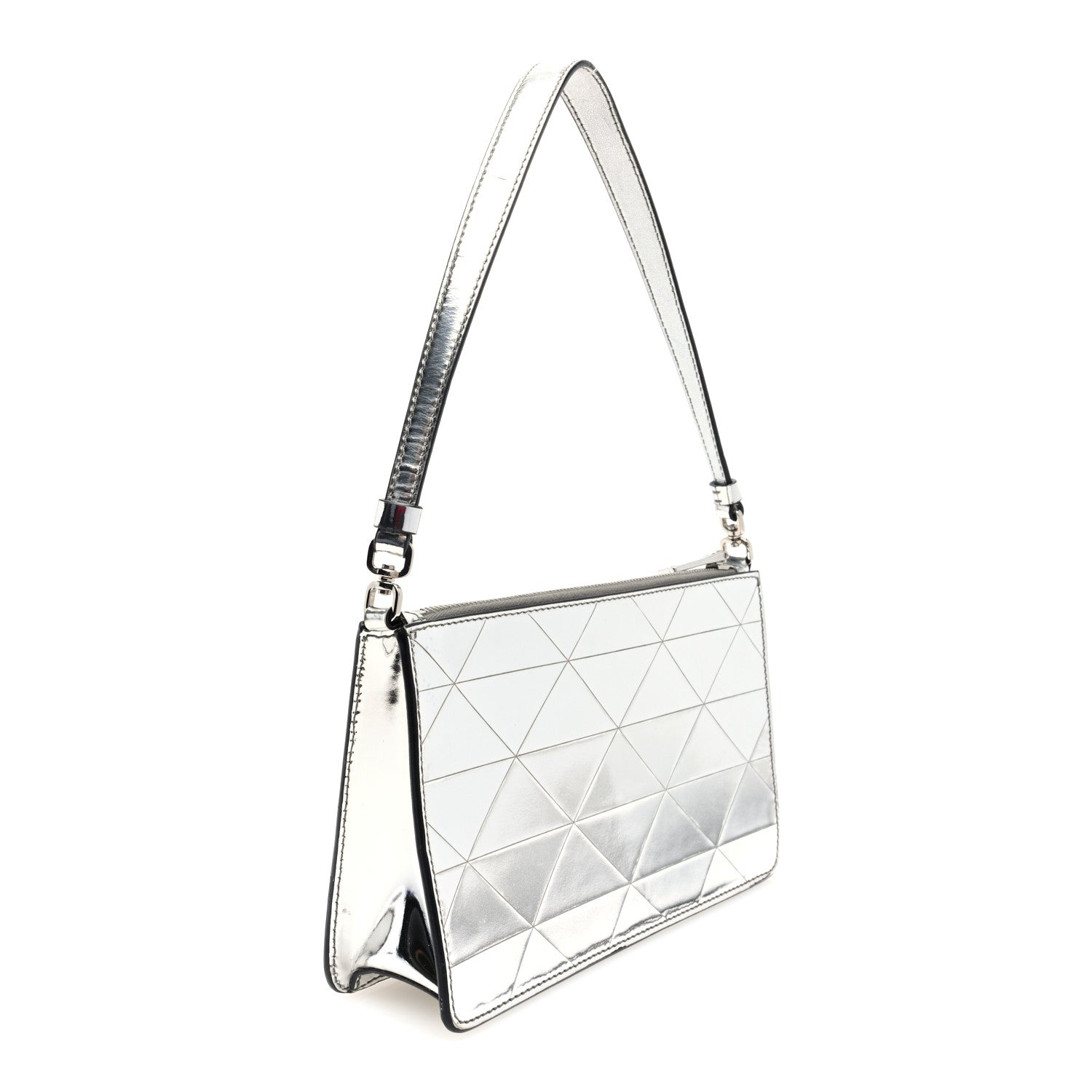 Spazzolato Metal Triangle Logo Triangle Patterned Mini Shoulder Bag Argento