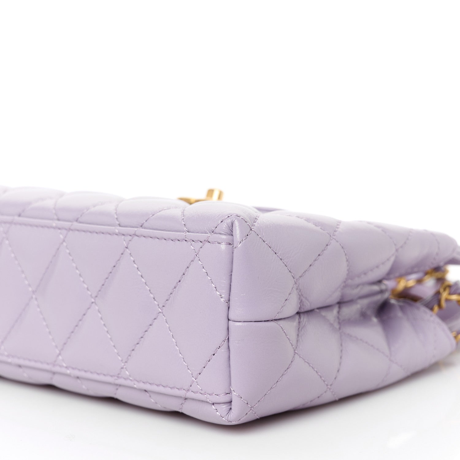 Shiny Aged Calfskin Quilted Nano Kelly Shopper Lilac