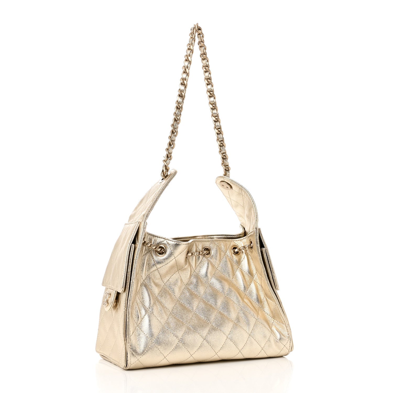 Metallic Caviar Quilted Small Chanel 25 Hobo Gold